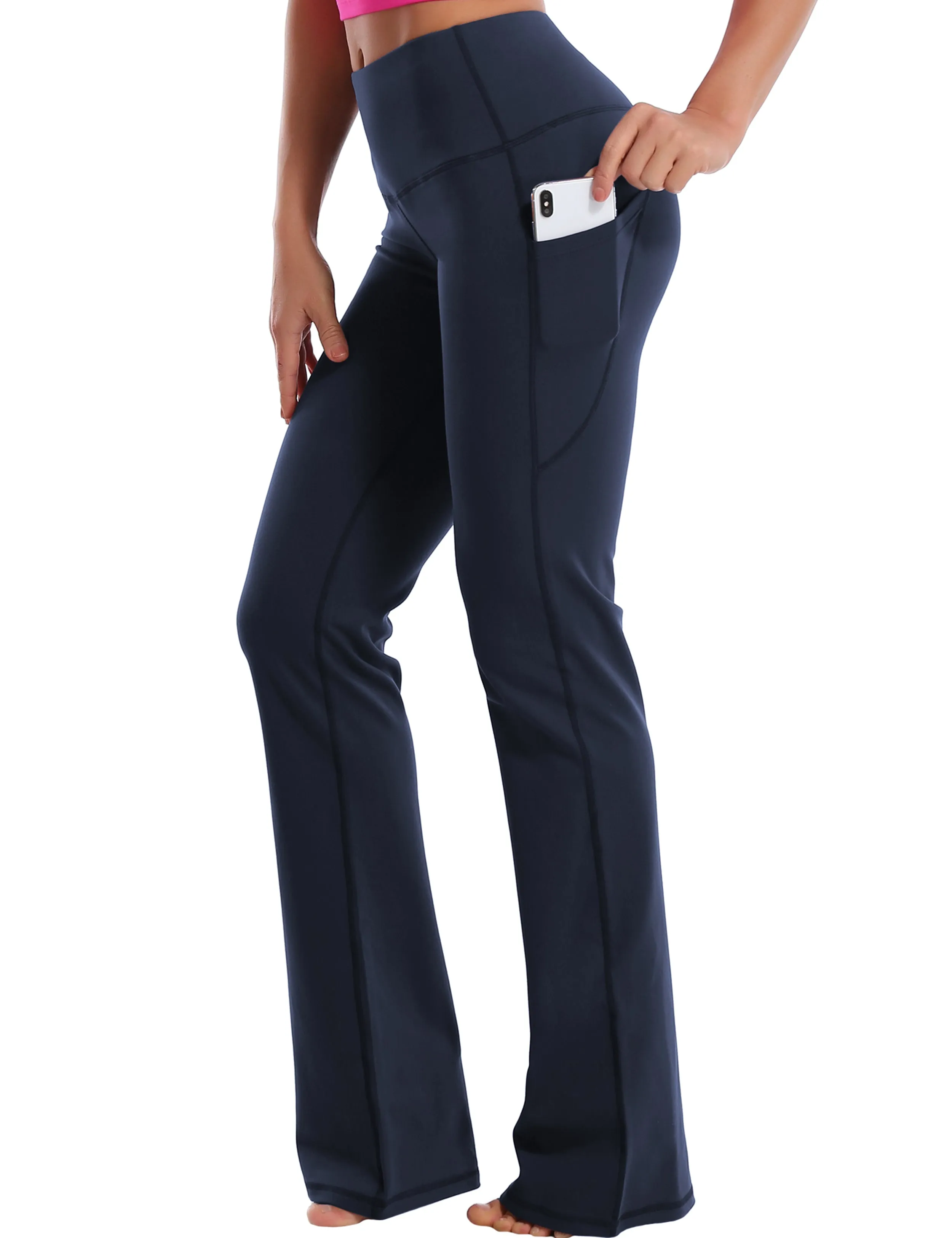 29" 31" 33" 35" 37"  Side Pockets Bootcut Leggings darknavy_Running