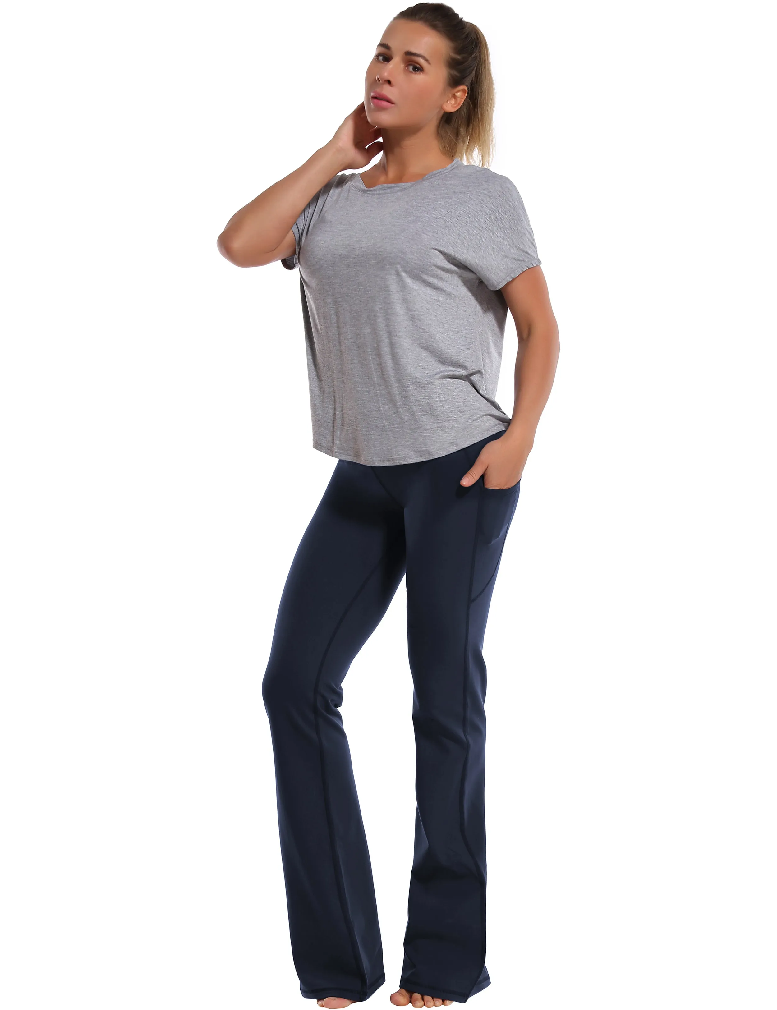 29" 31" 33" 35" 37"  Side Pockets Bootcut Leggings darknavy_Running