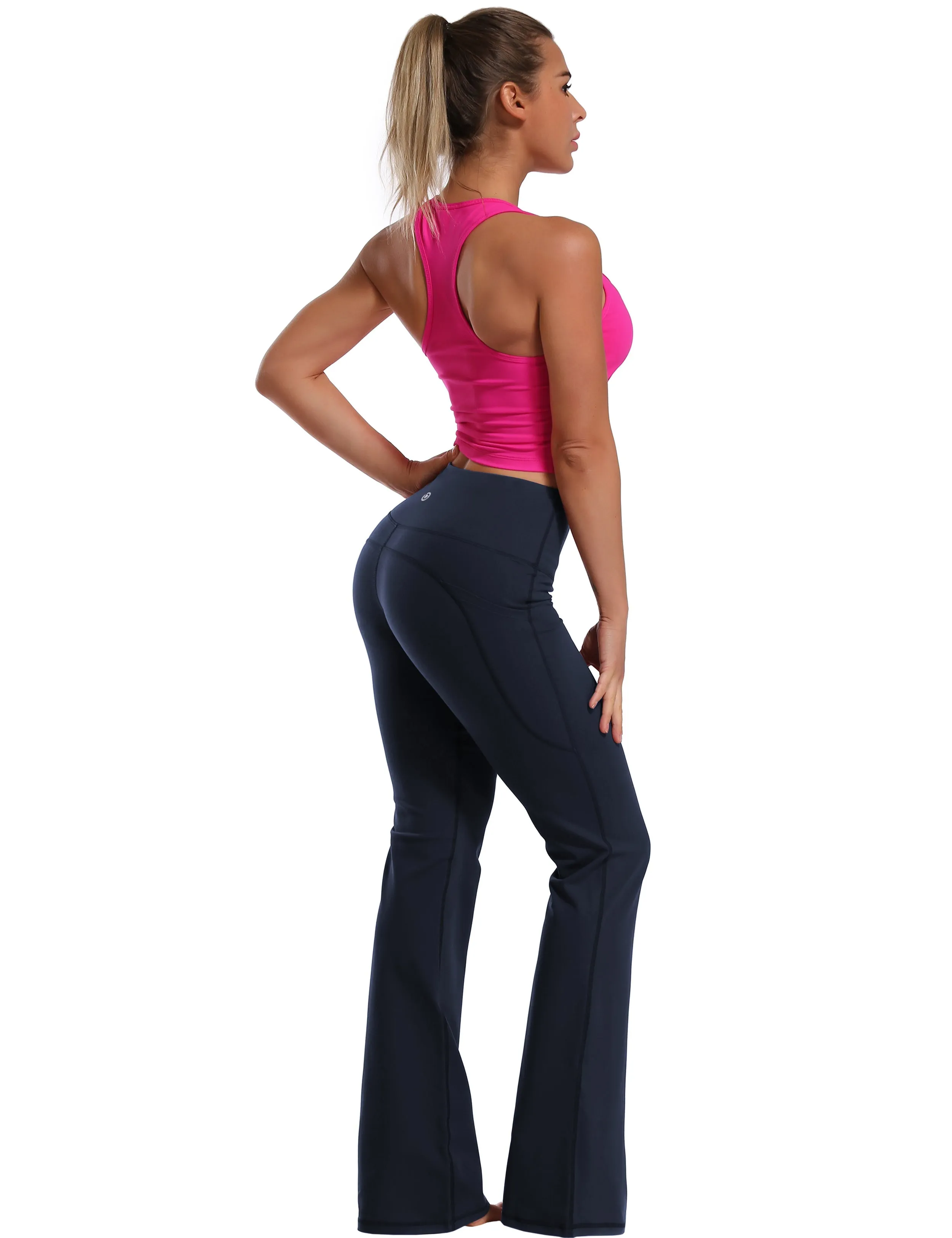 29" 31" 33" 35" 37"  Side Pockets Bootcut Leggings darknavy_Running