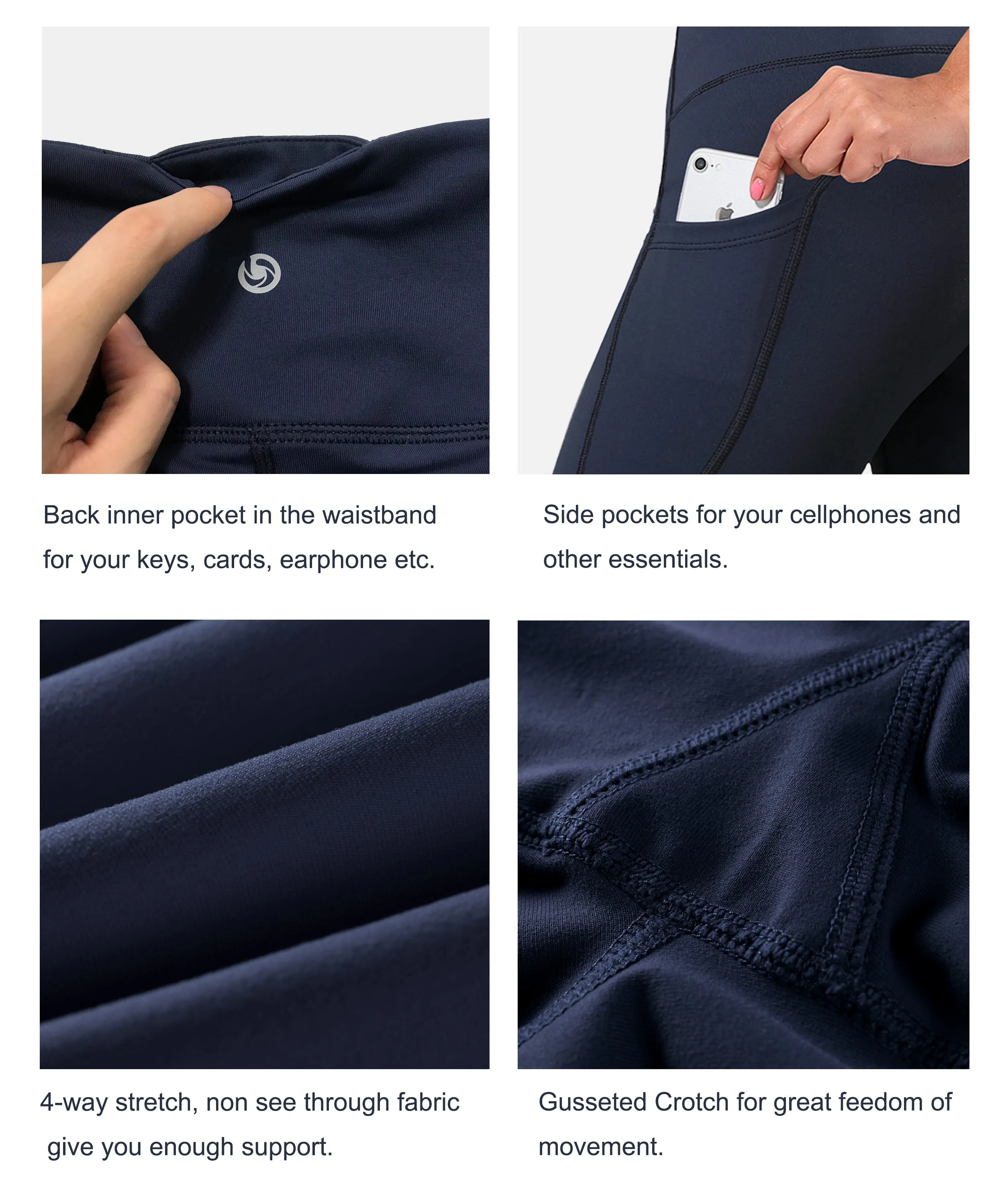 29" 31" 33" 35" 37"  Side Pockets Bootcut Leggings darknavy_Running