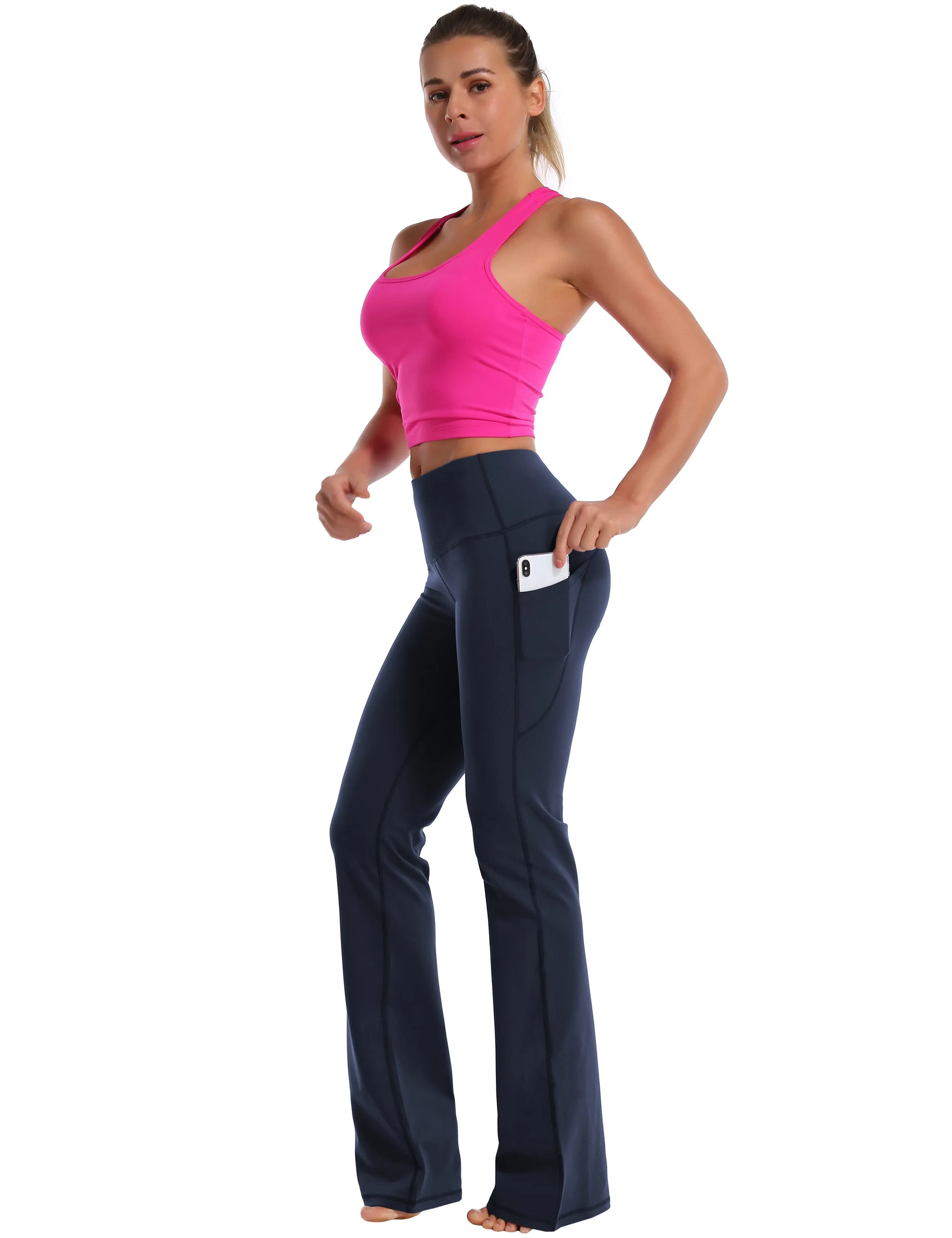 29" 31" 33" 35" 37"  Side Pockets Bootcut Leggings darknavy_Running