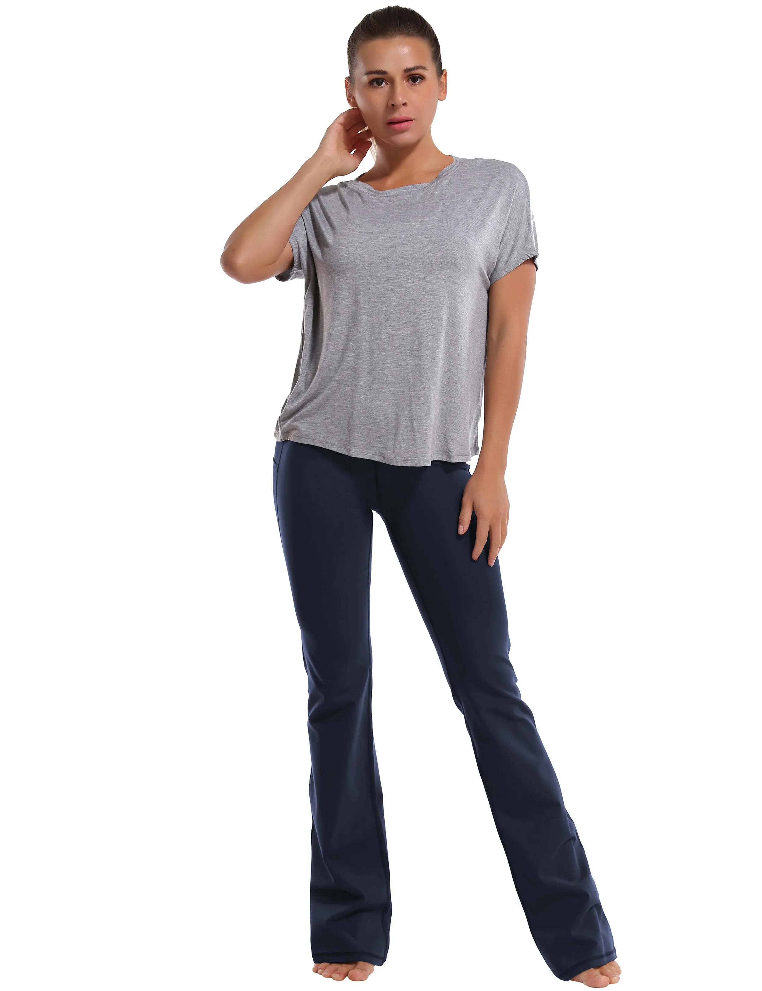 29" 31" 33" 35" 37"  Side Pockets Bootcut Leggings darknavy_Running