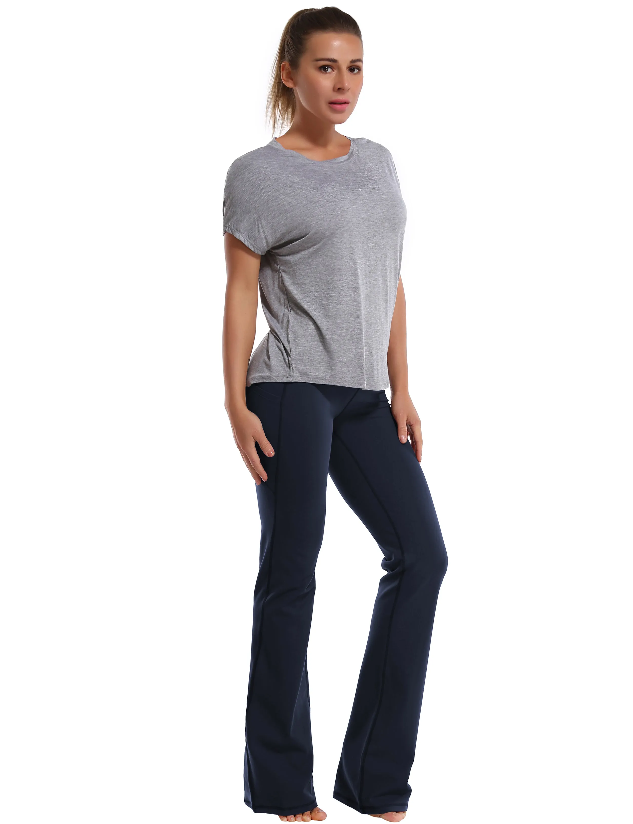 29" 31" 33" 35" 37"  Side Pockets Bootcut Leggings darknavy_Running