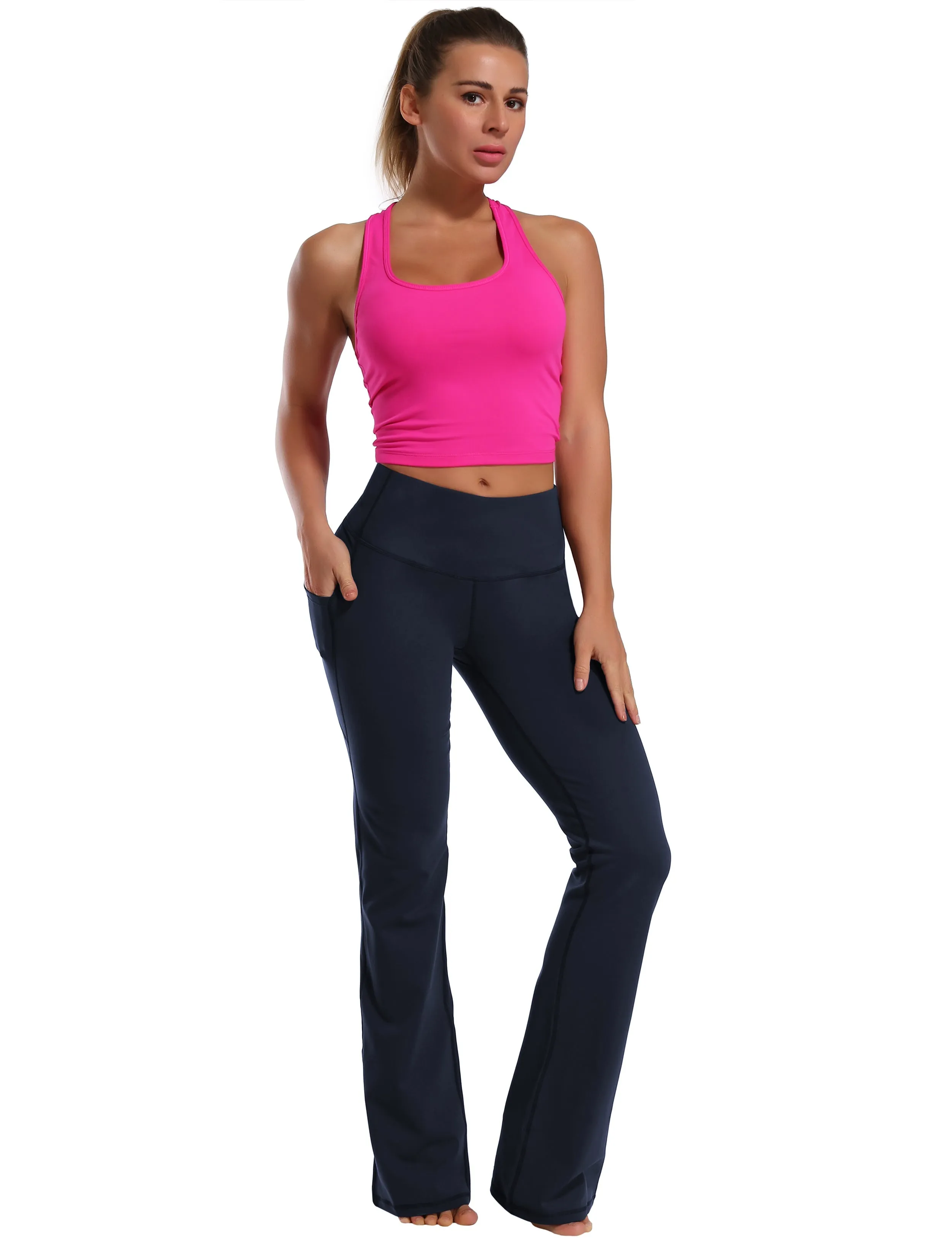 29" 31" 33" 35" 37"  Side Pockets Bootcut Leggings darknavy_Running