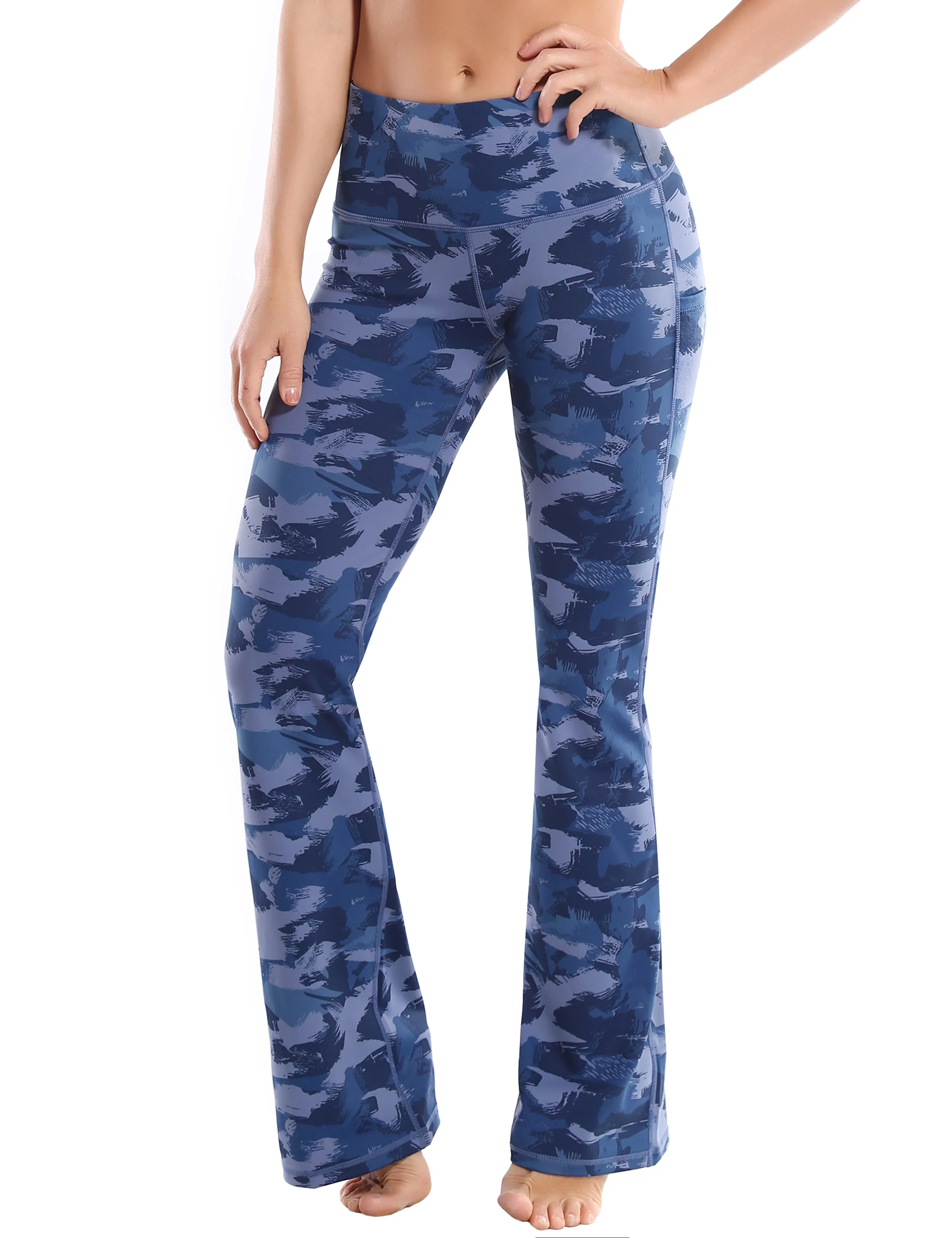 29" 31" 33" 35" 37"  Side Pockets Bootcut Leggings navy brushcamo_Running