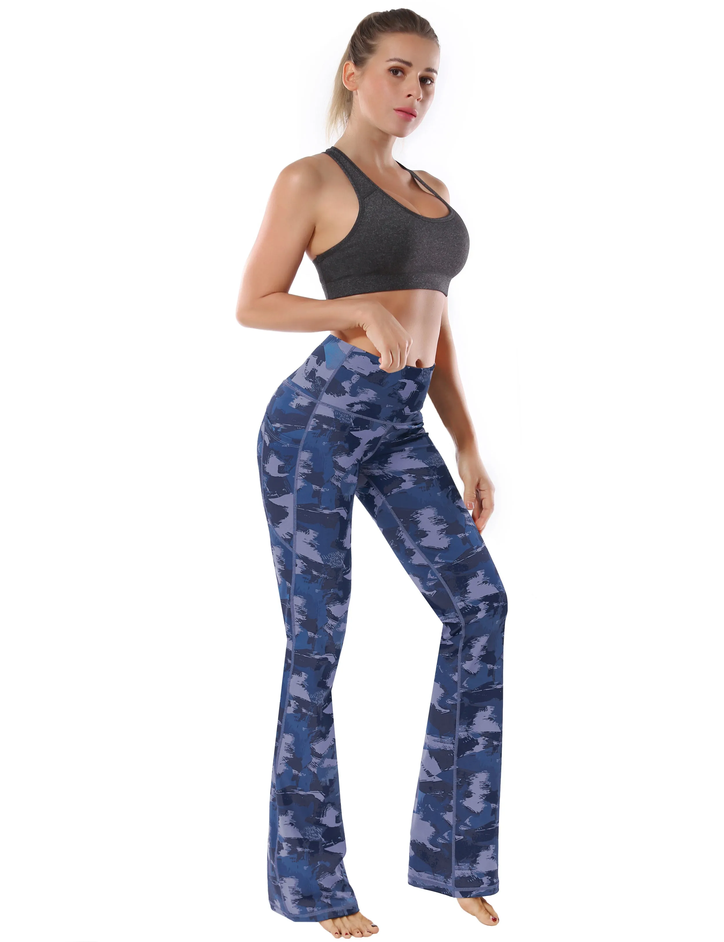 29" 31" 33" 35" 37"  Side Pockets Bootcut Leggings navy brushcamo_Running