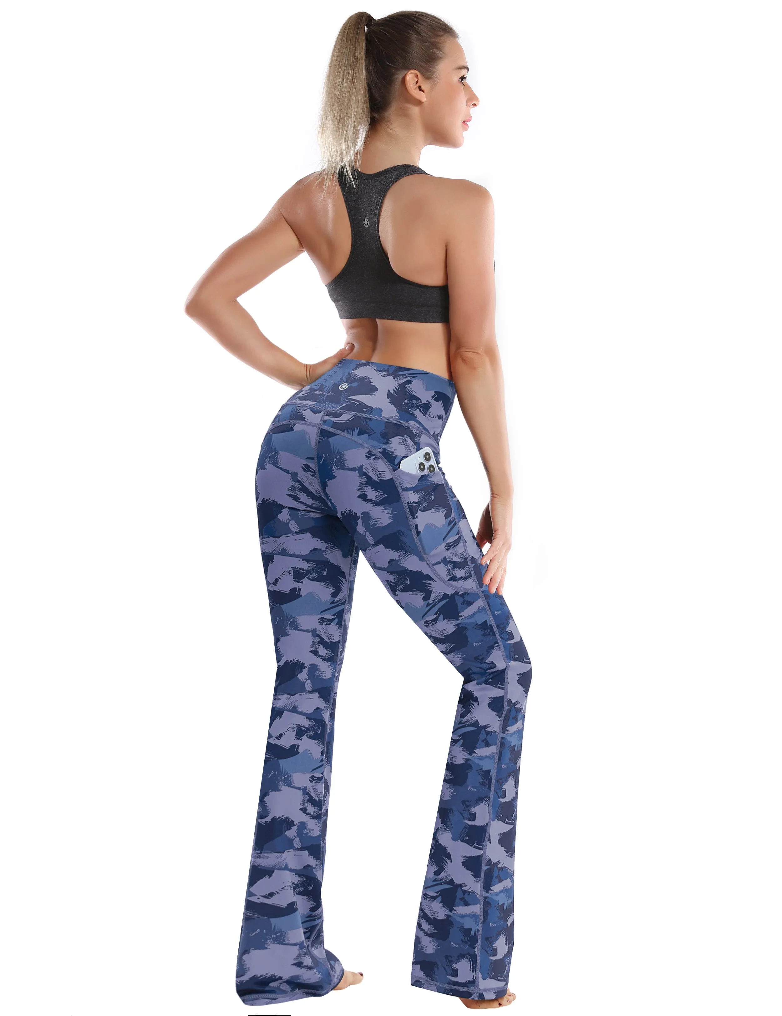 29" 31" 33" 35" 37"  Side Pockets Bootcut Leggings navy brushcamo_Running