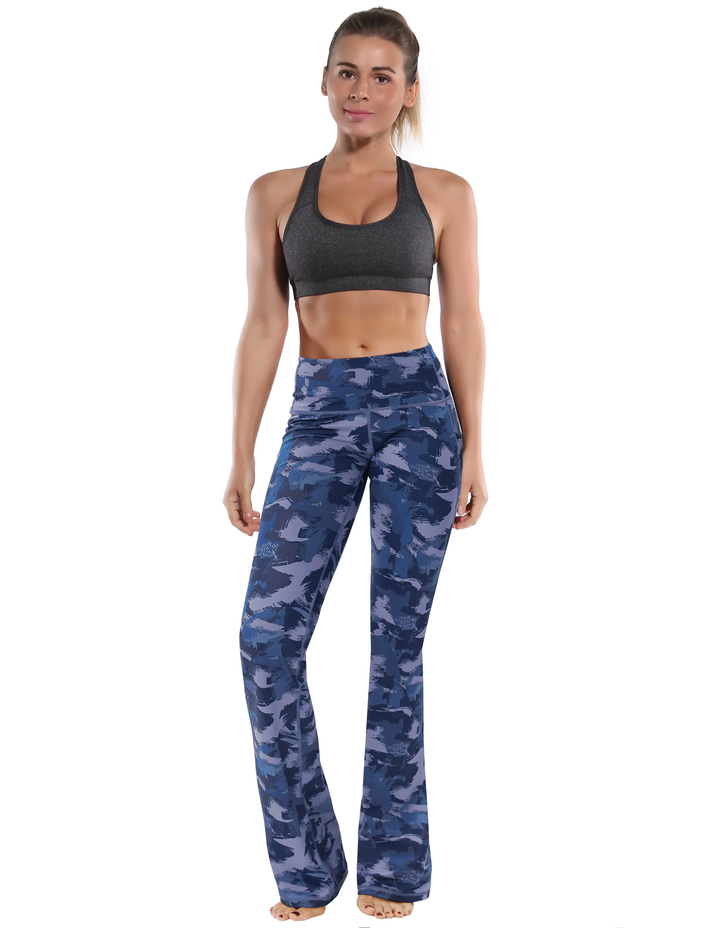 29" 31" 33" 35" 37"  Side Pockets Bootcut Leggings navy brushcamo_Running