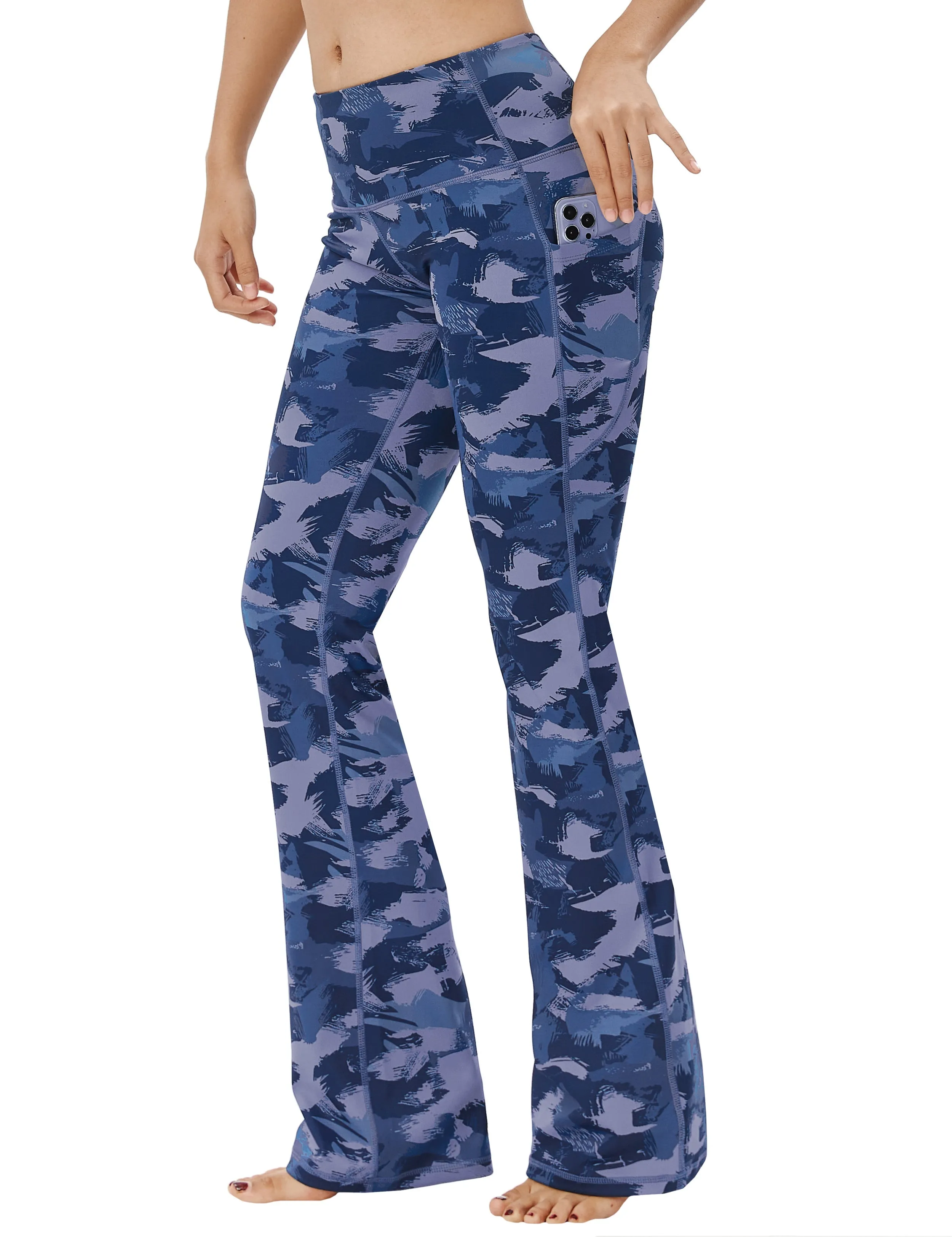 29" 31" 33" 35" 37"  Side Pockets Bootcut Leggings navy brushcamo_Running
