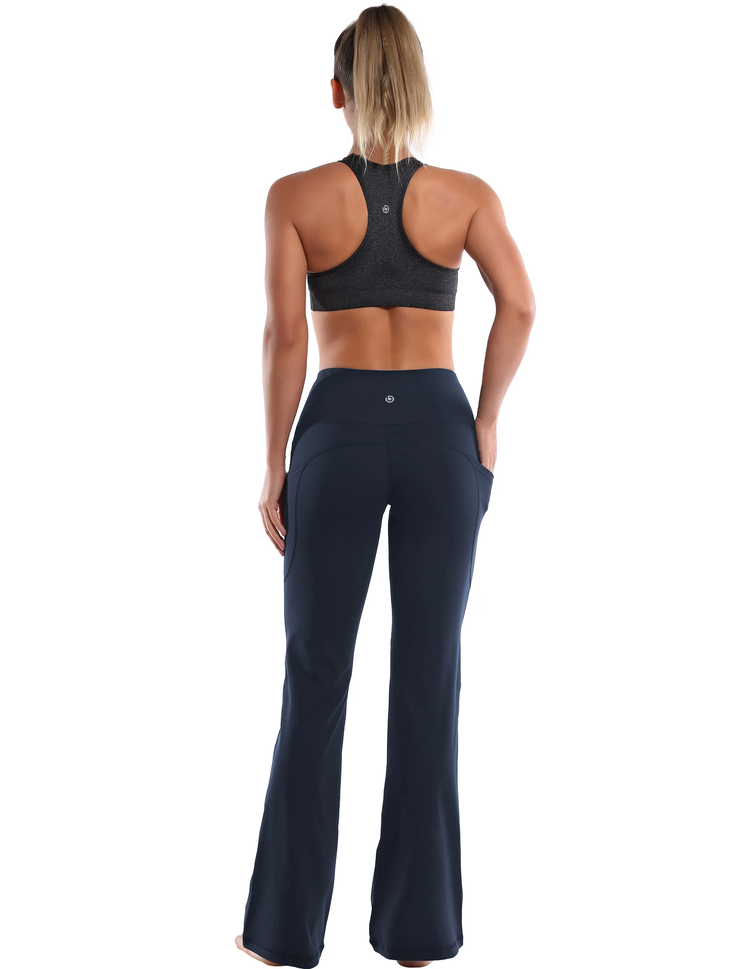 29" 31" 33" 35" 37"  Side Pockets Bootcut Leggings navyblue_Running