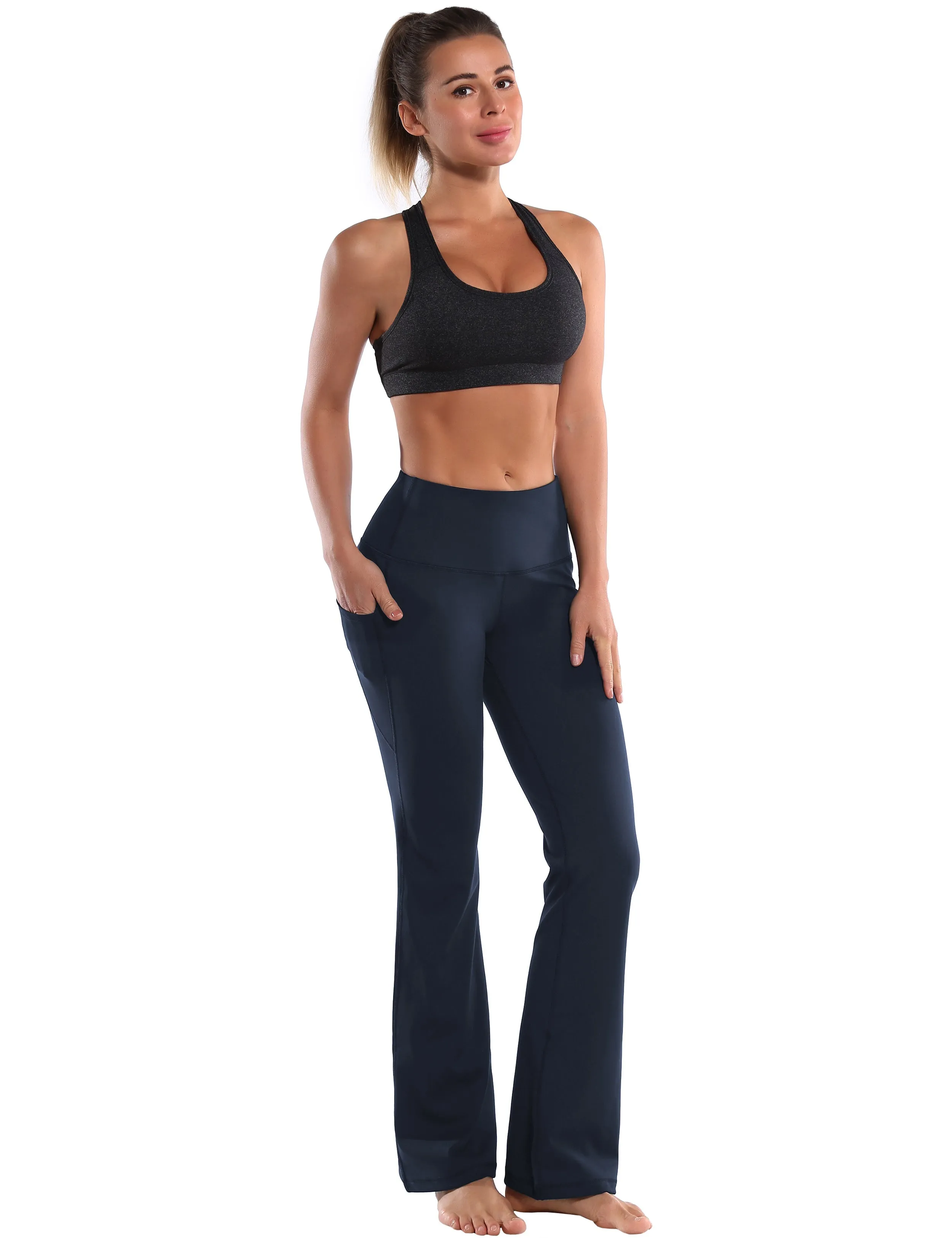 29" 31" 33" 35" 37"  Side Pockets Bootcut Leggings navyblue_Running