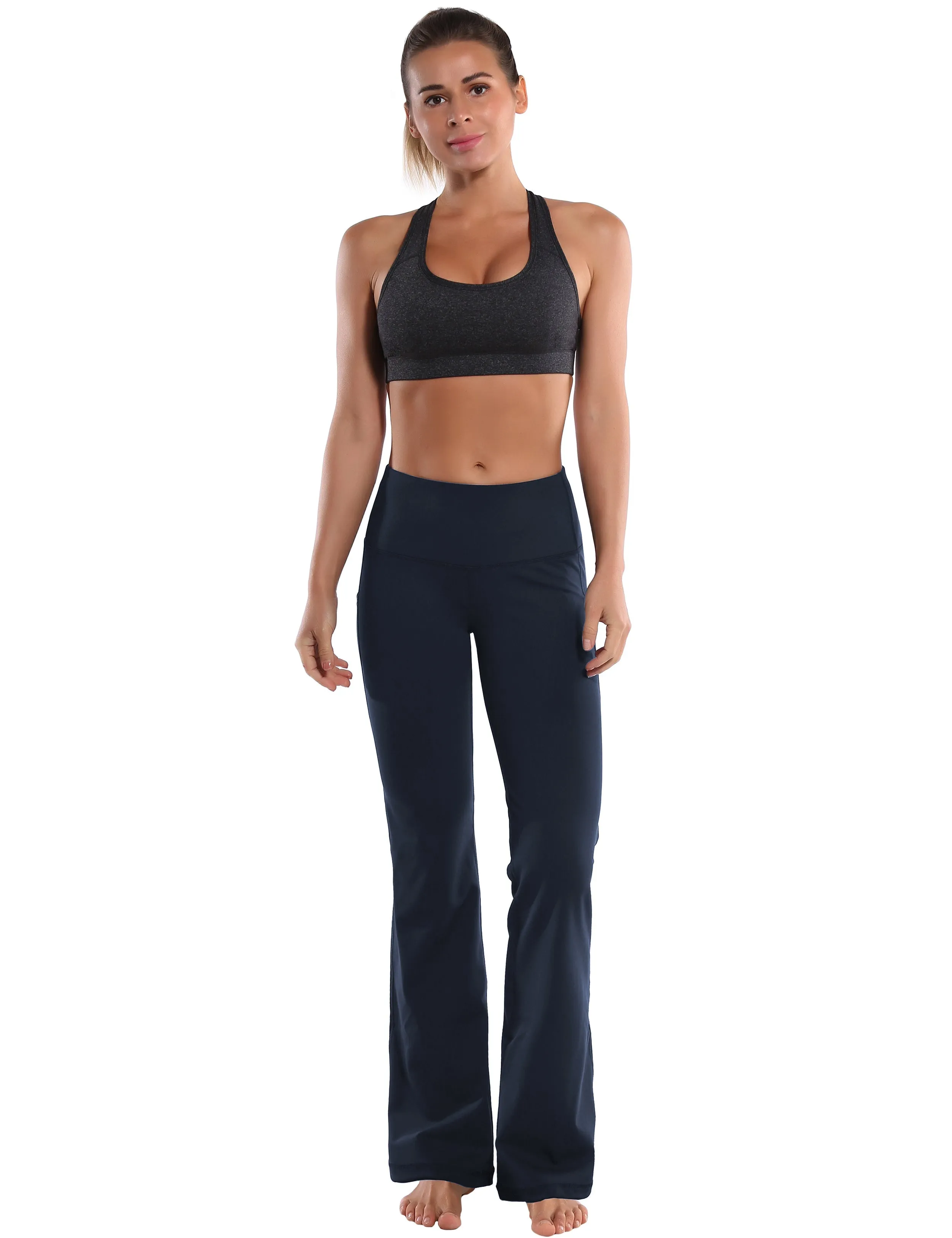 29" 31" 33" 35" 37"  Side Pockets Bootcut Leggings navyblue_Running