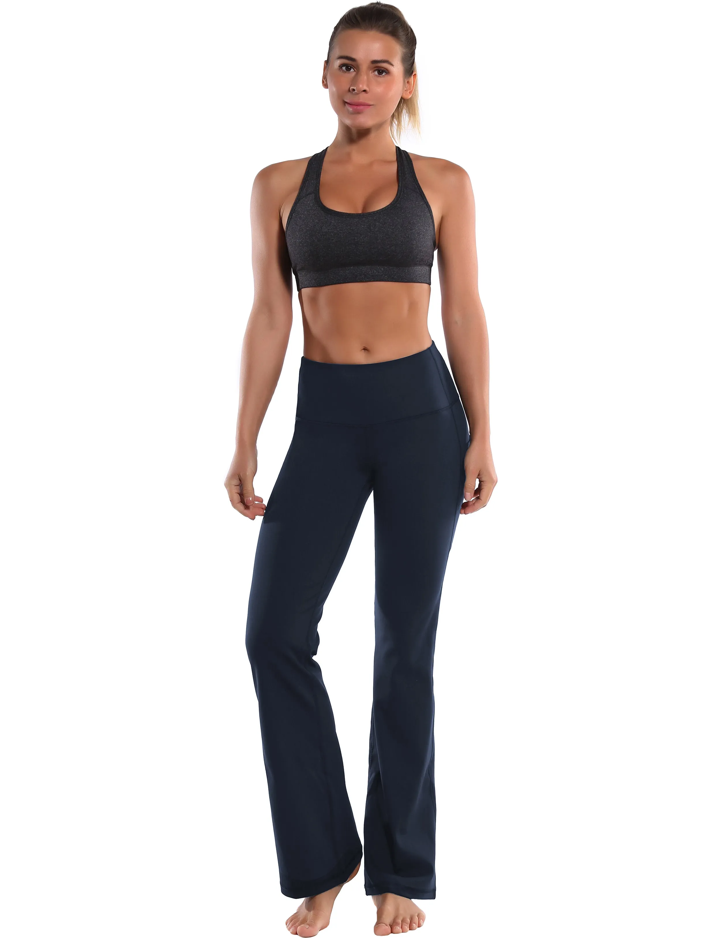29" 31" 33" 35" 37"  Side Pockets Bootcut Leggings navyblue_Running