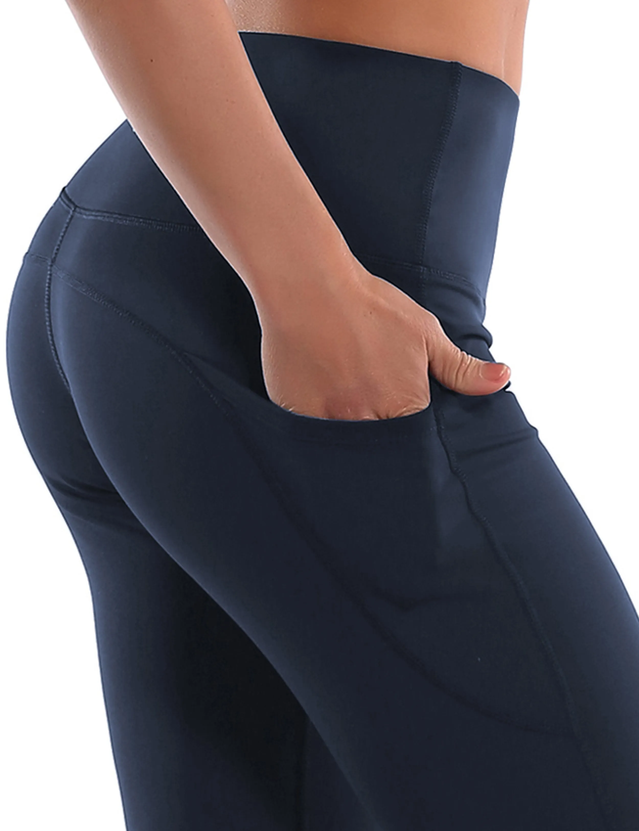 29" 31" 33" 35" 37"  Side Pockets Bootcut Leggings navyblue_Running