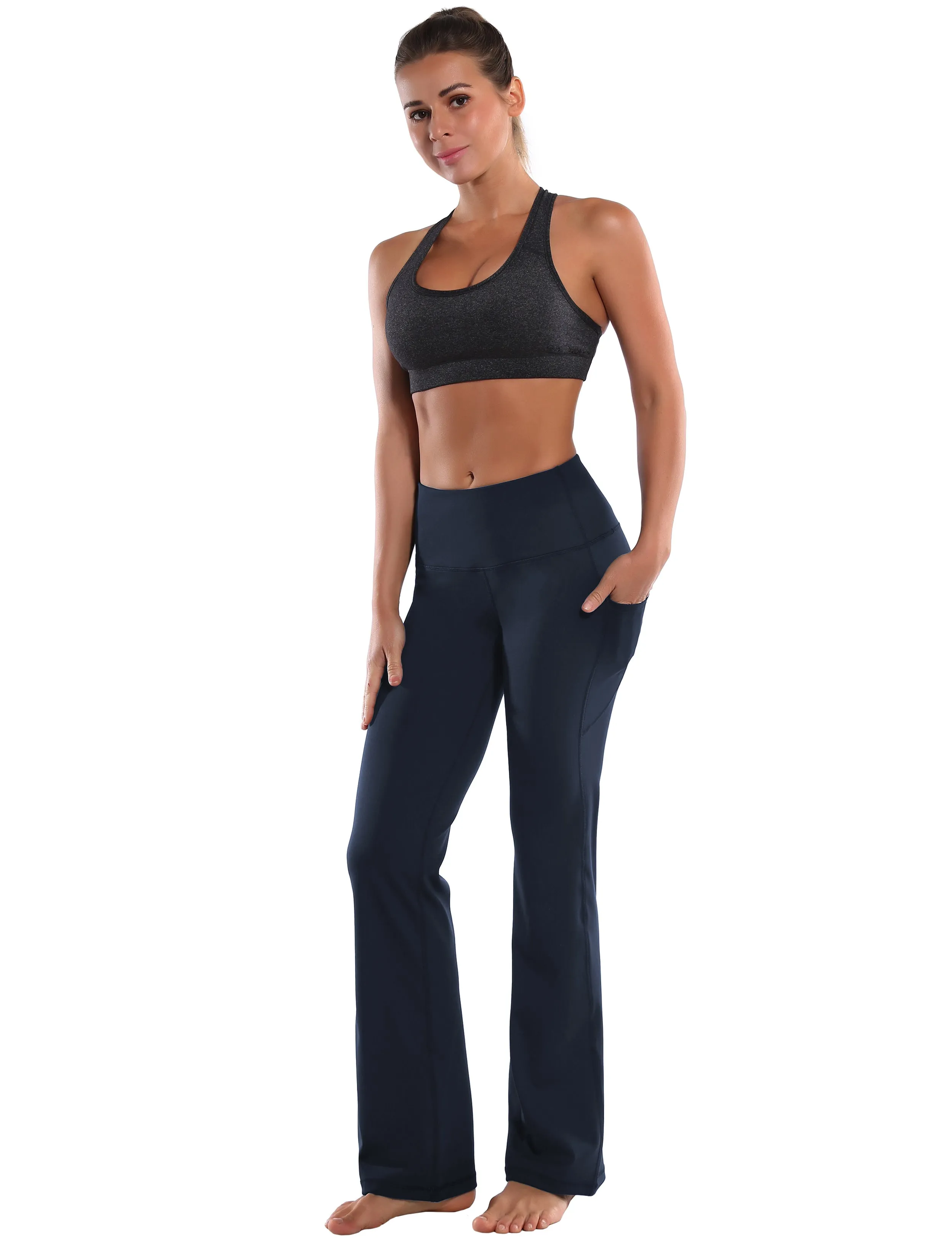 29" 31" 33" 35" 37"  Side Pockets Bootcut Leggings navyblue_Running