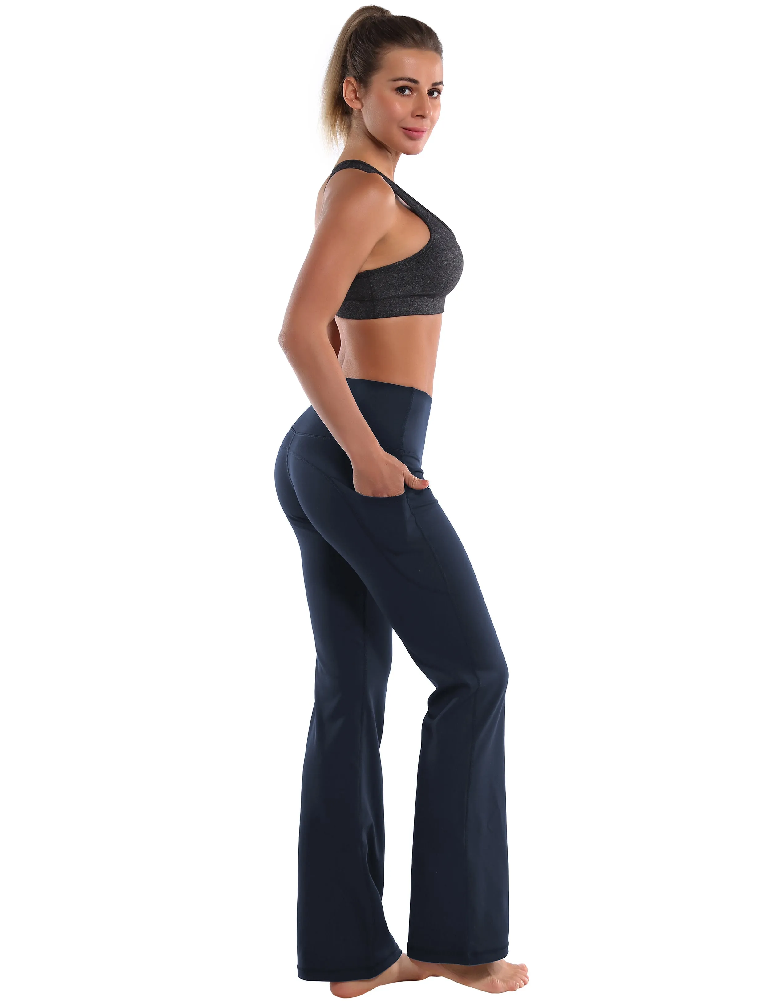 29" 31" 33" 35" 37"  Side Pockets Bootcut Leggings navyblue_Running