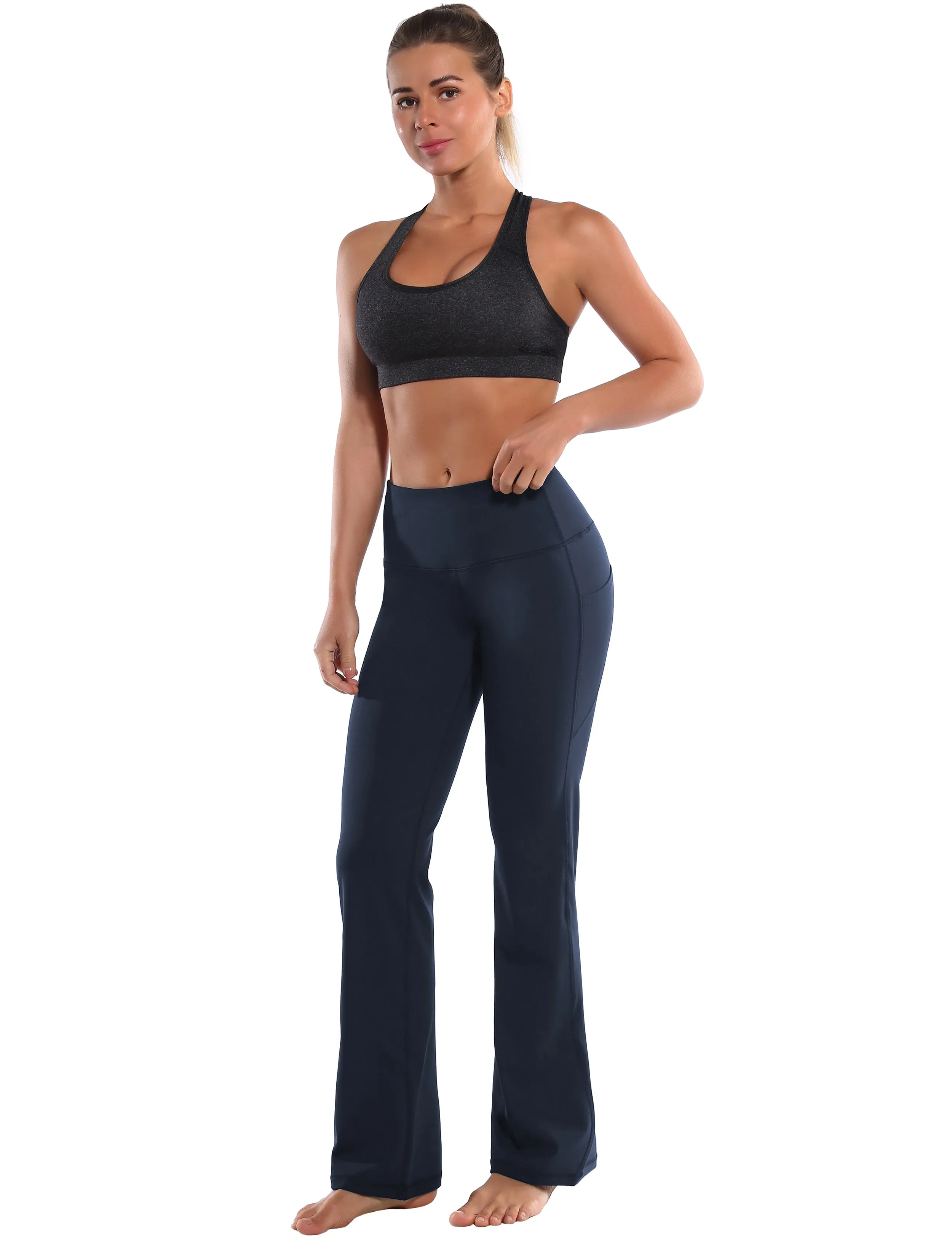 29" 31" 33" 35" 37"  Side Pockets Bootcut Leggings navyblue_Running