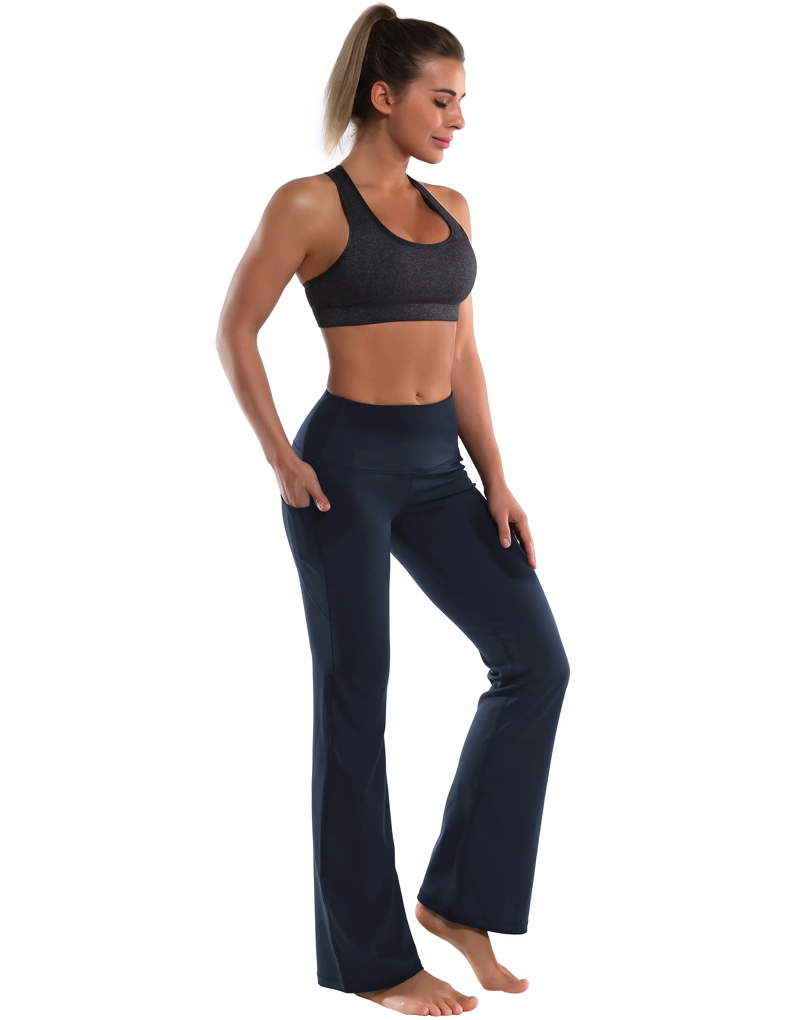 29" 31" 33" 35" 37"  Side Pockets Bootcut Leggings navyblue_Running