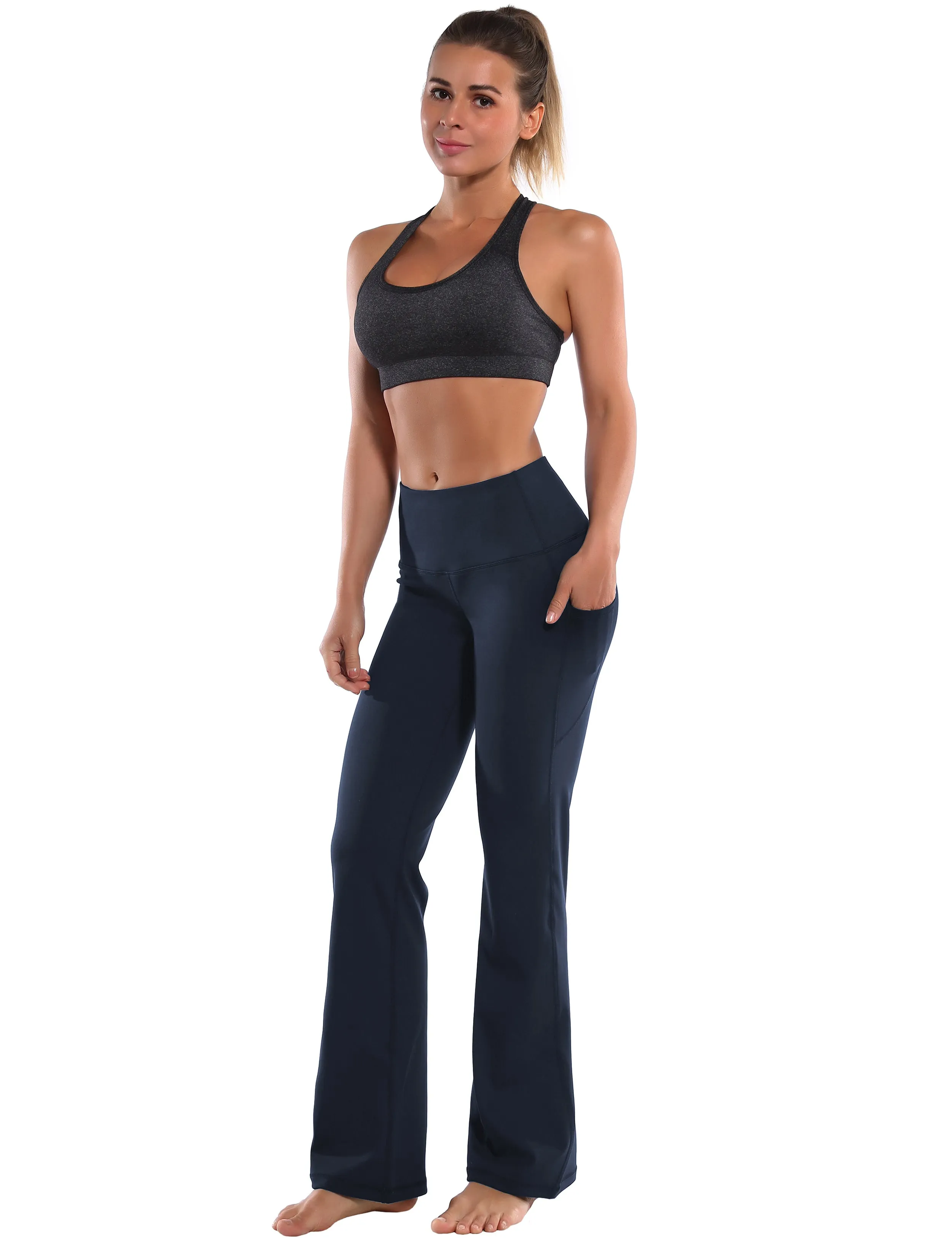 29" 31" 33" 35" 37"  Side Pockets Bootcut Leggings navyblue_Running