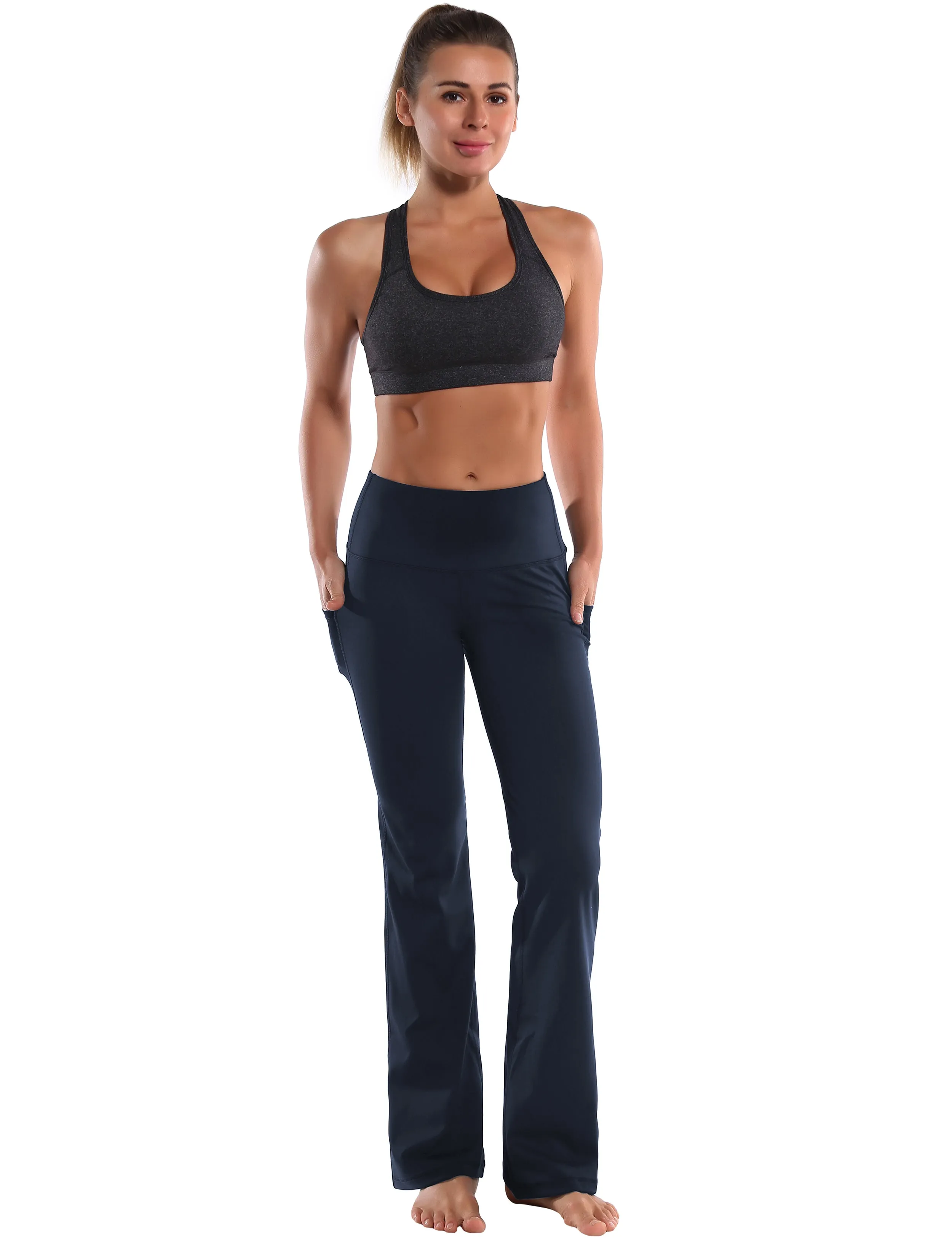 29" 31" 33" 35" 37"  Side Pockets Bootcut Leggings navyblue_Running