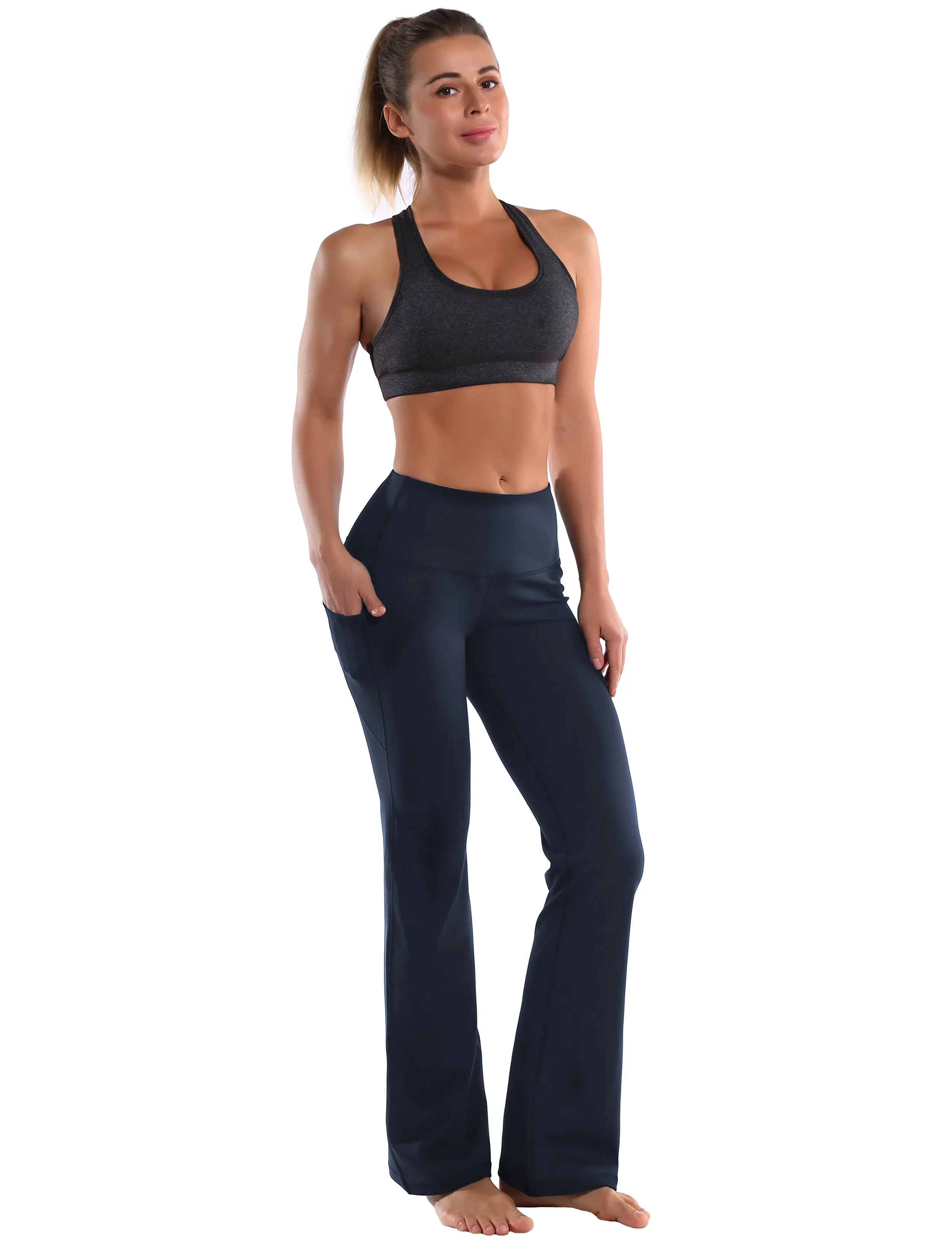 29" 31" 33" 35" 37"  Side Pockets Bootcut Leggings navyblue_Running