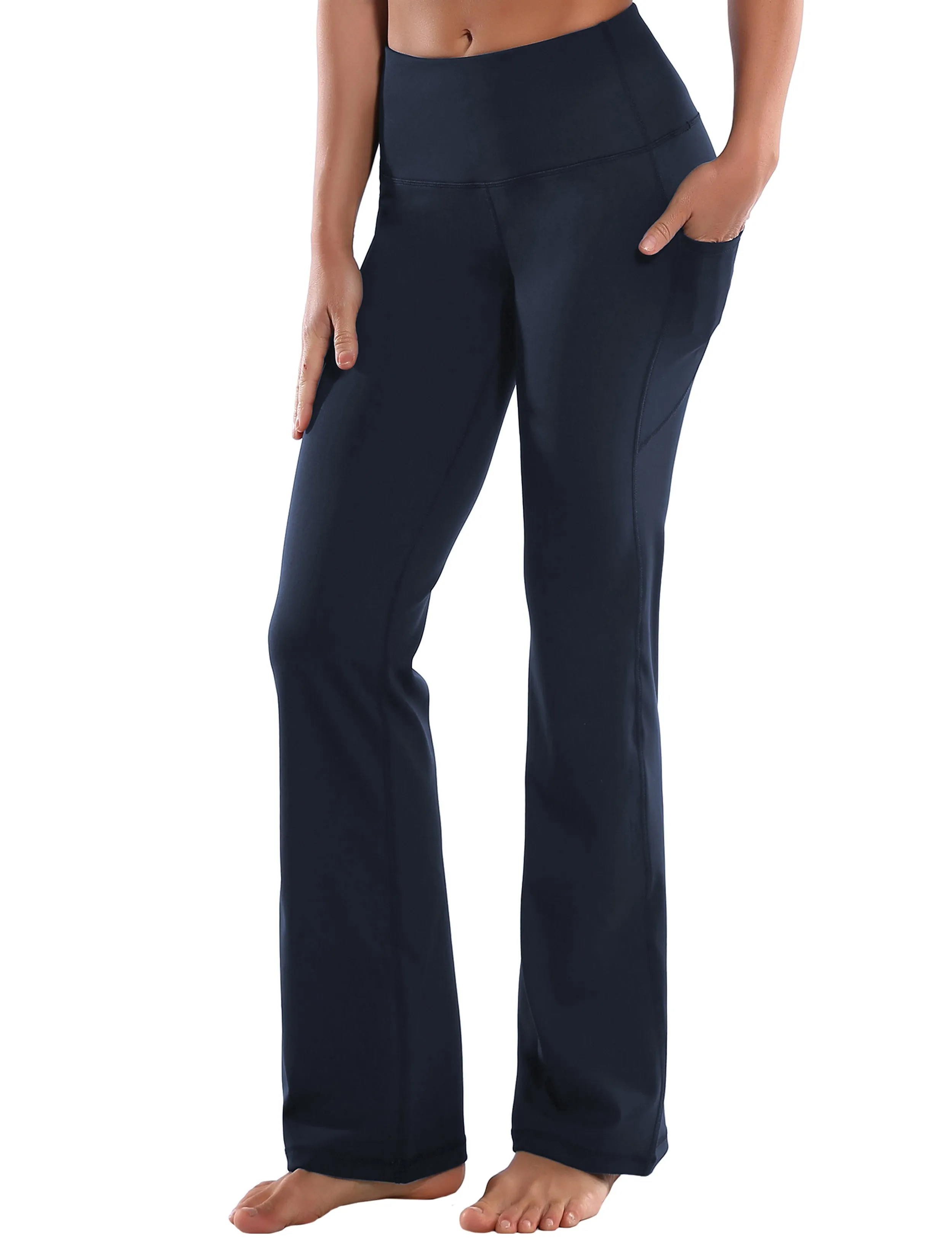 29" 31" 33" 35" 37"  Side Pockets Bootcut Leggings navyblue_Running