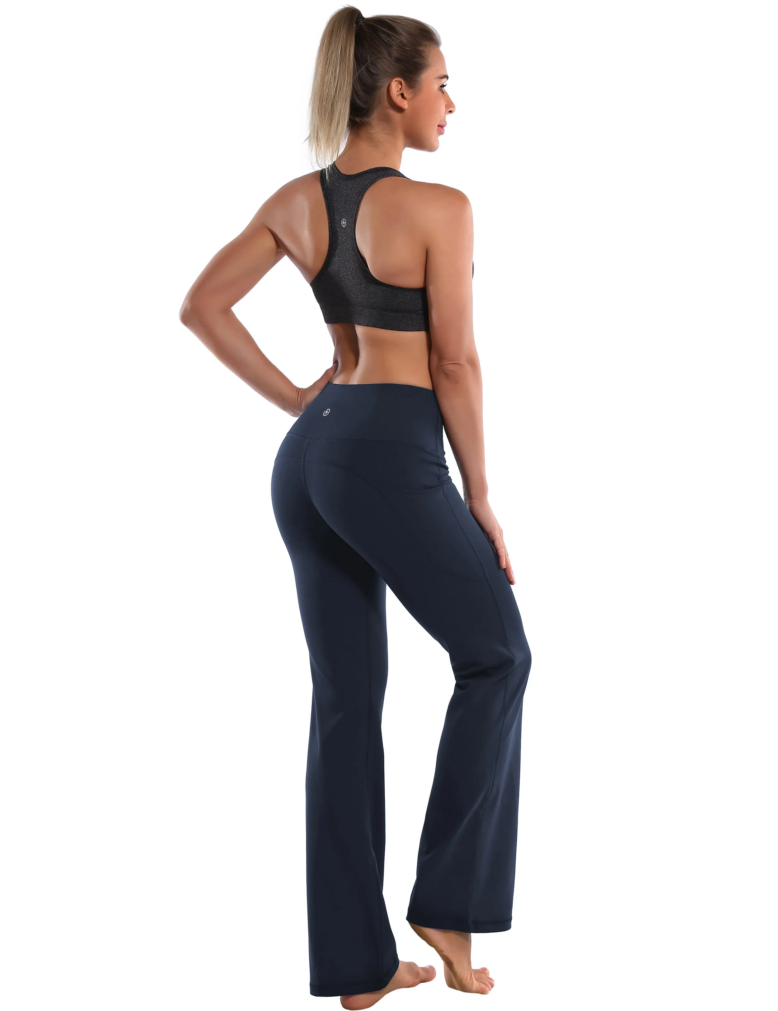 29" 31" 33" 35" 37"  Side Pockets Bootcut Leggings navyblue_Running