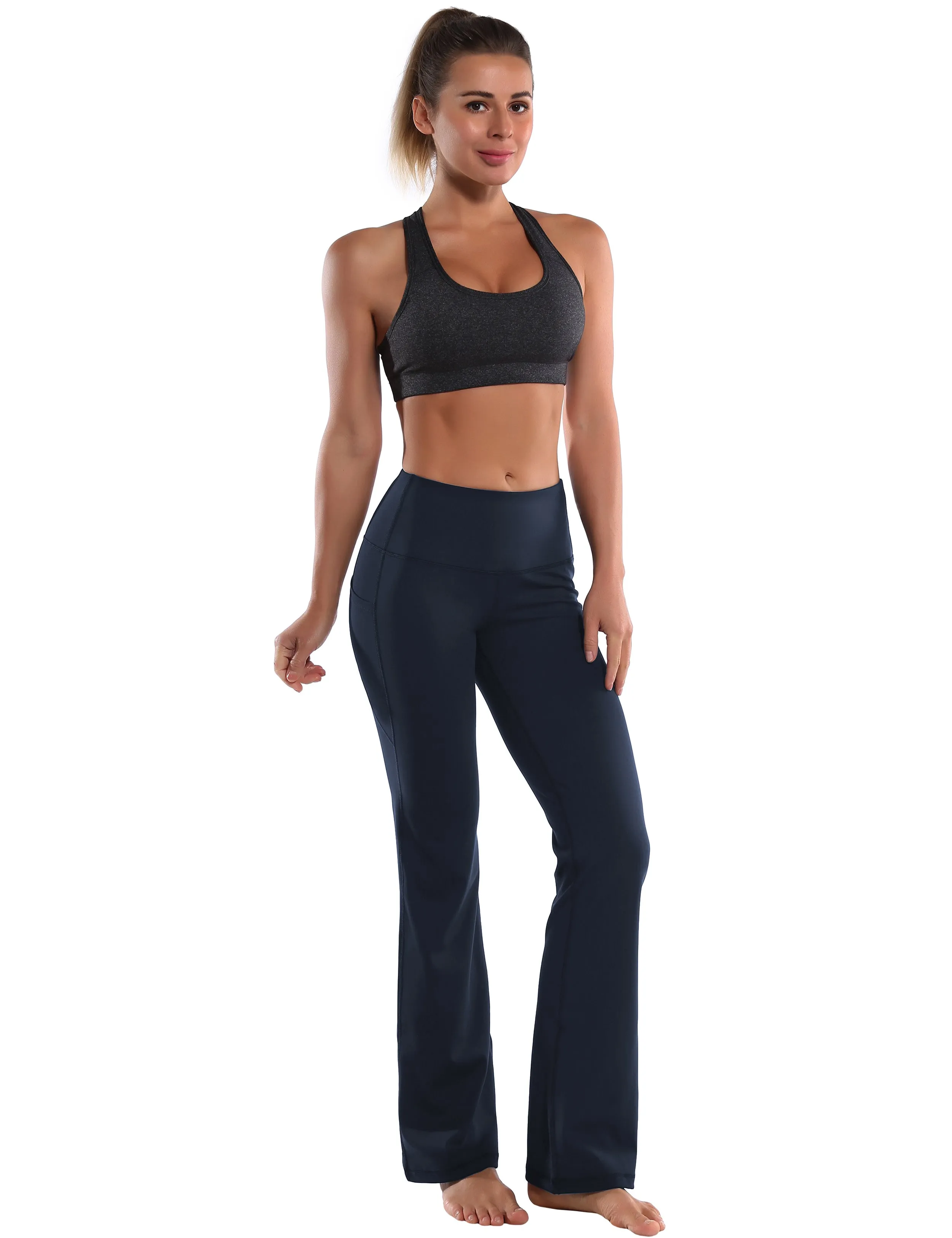 29" 31" 33" 35" 37"  Side Pockets Bootcut Leggings navyblue_Running