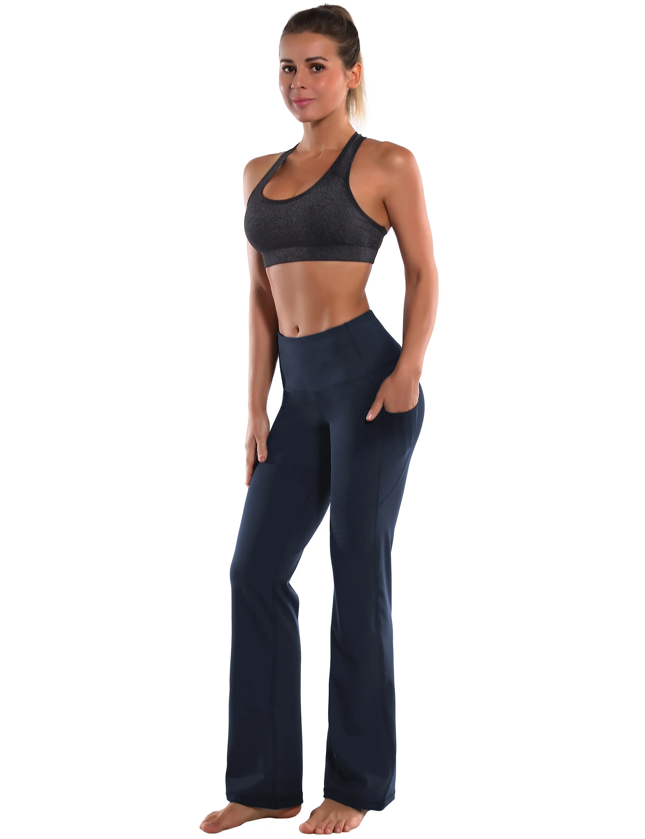 29" 31" 33" 35" 37"  Side Pockets Bootcut Leggings navyblue_Running