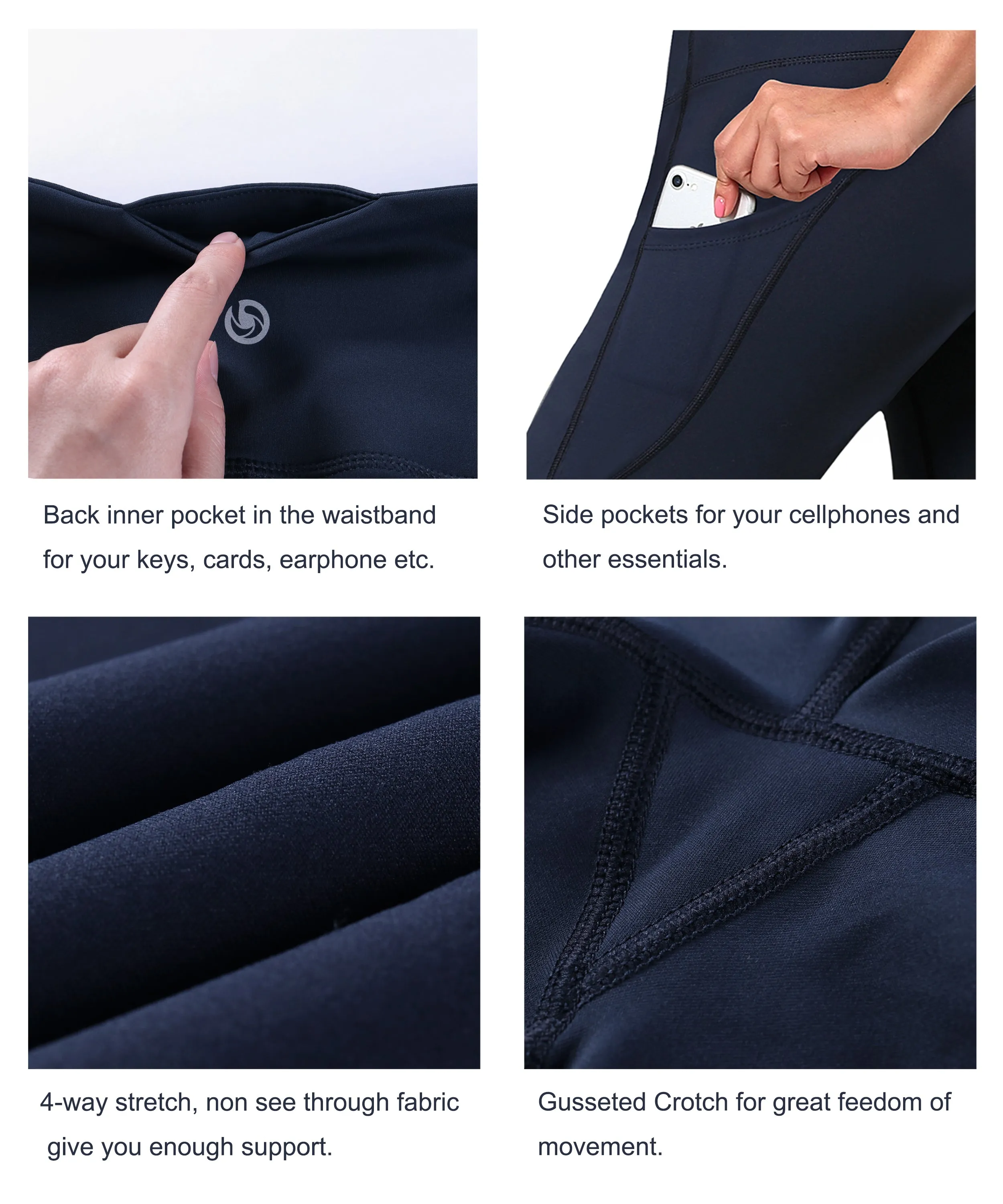 29" 31" 33" 35" 37"  Side Pockets Bootcut Leggings navyblue_Running