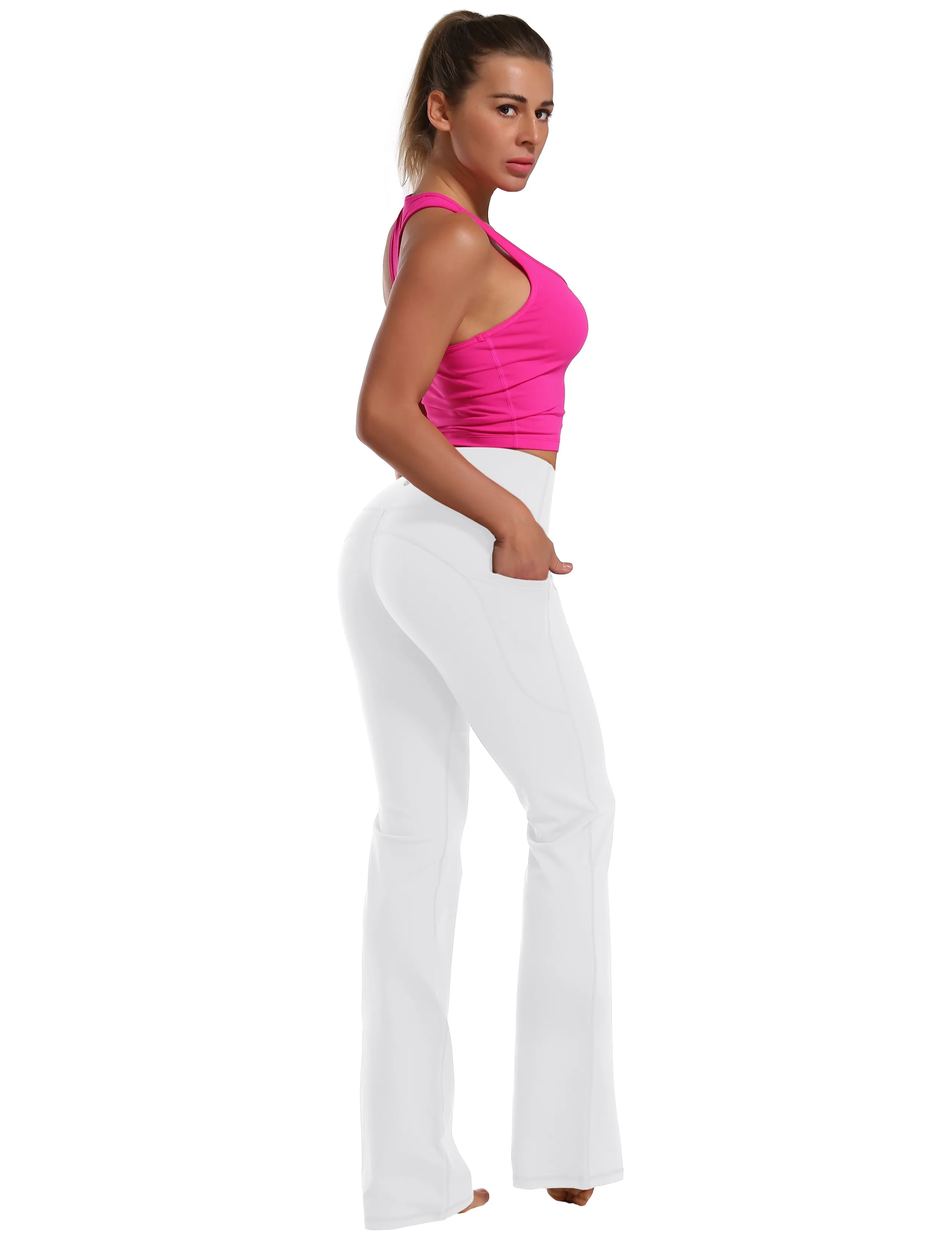 29" 31" 33" 35" 37"  Side Pockets Bootcut Leggings white_Running