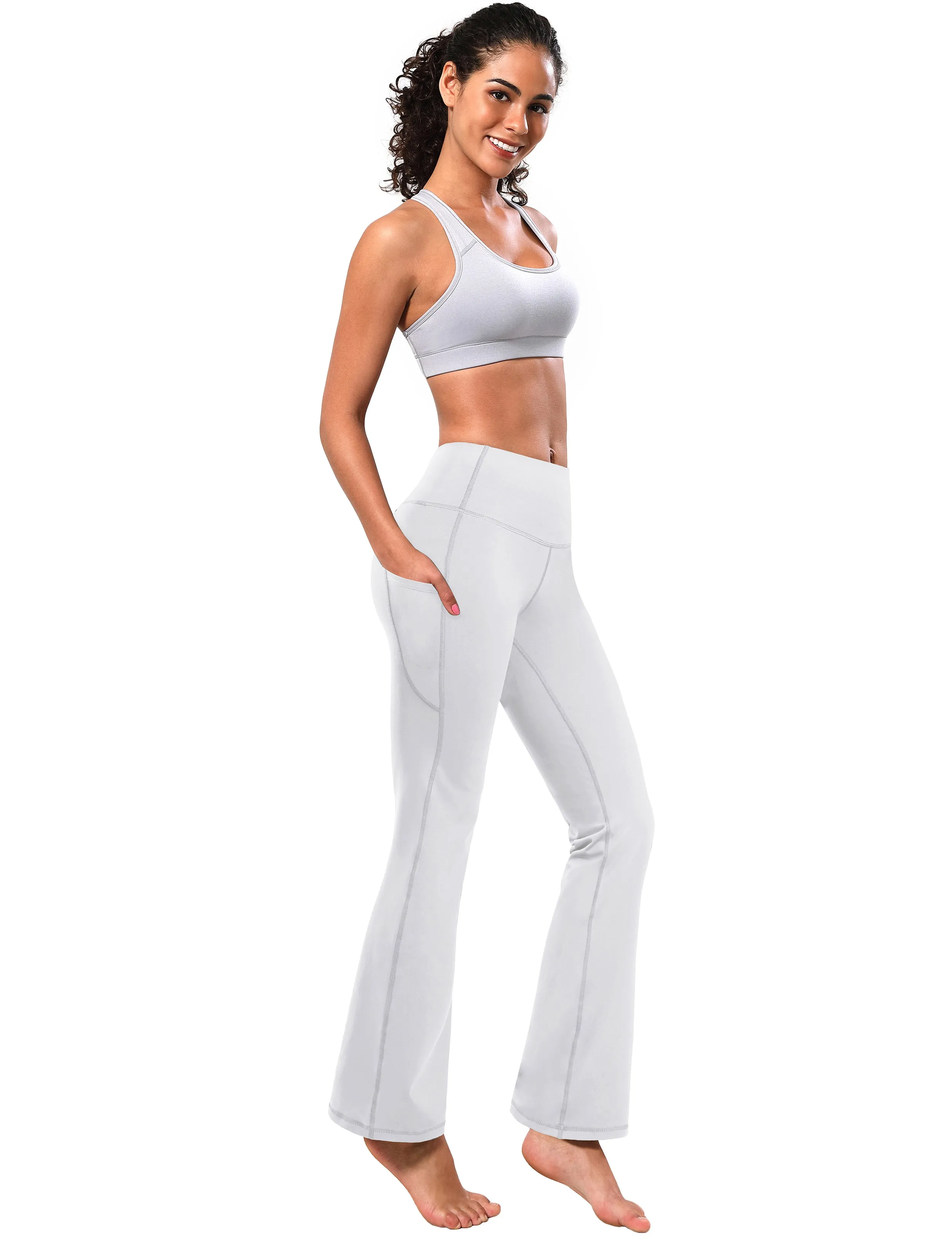 29" 31" 33" 35" 37"  Side Pockets Bootcut Leggings white_Running