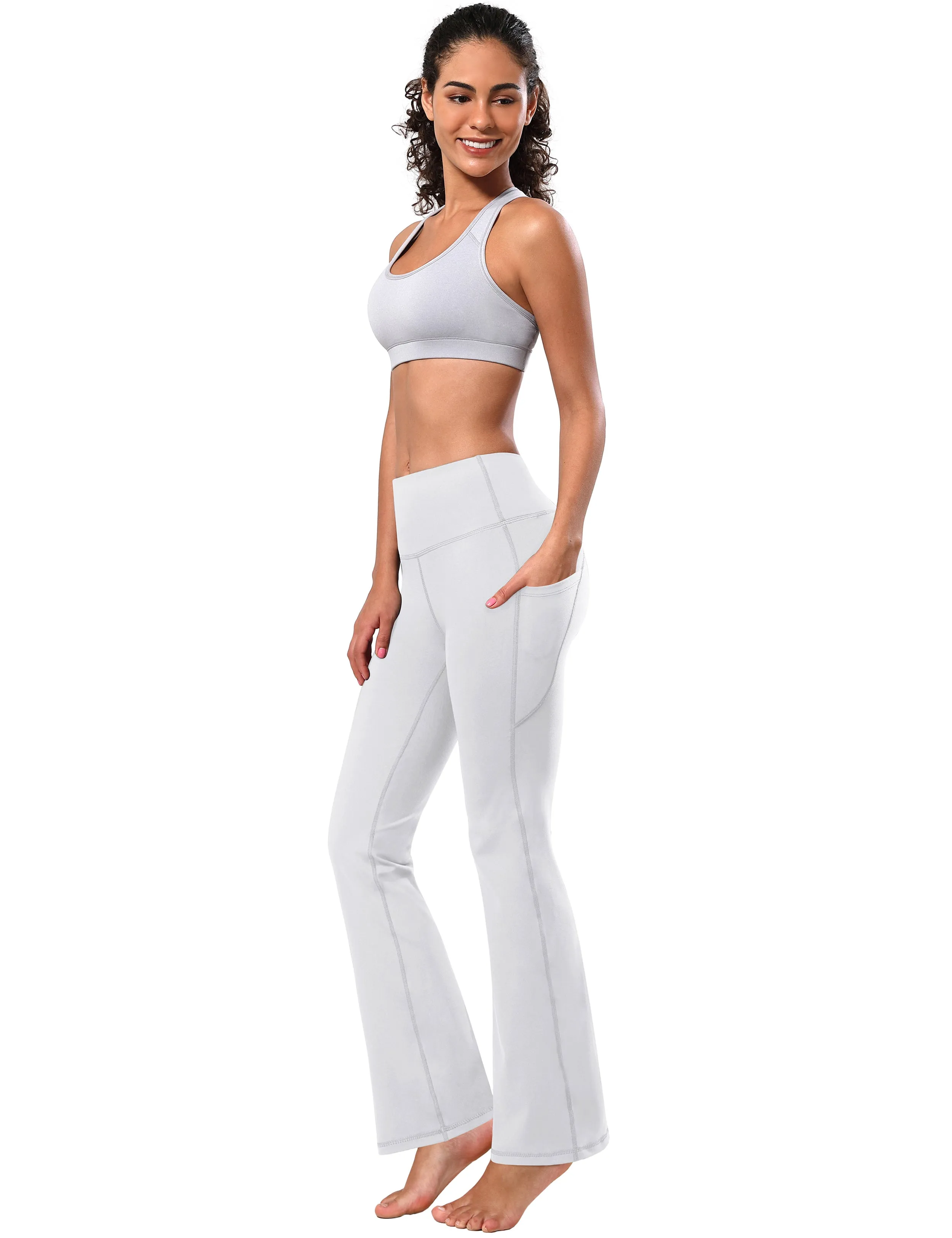 29" 31" 33" 35" 37"  Side Pockets Bootcut Leggings white_Running