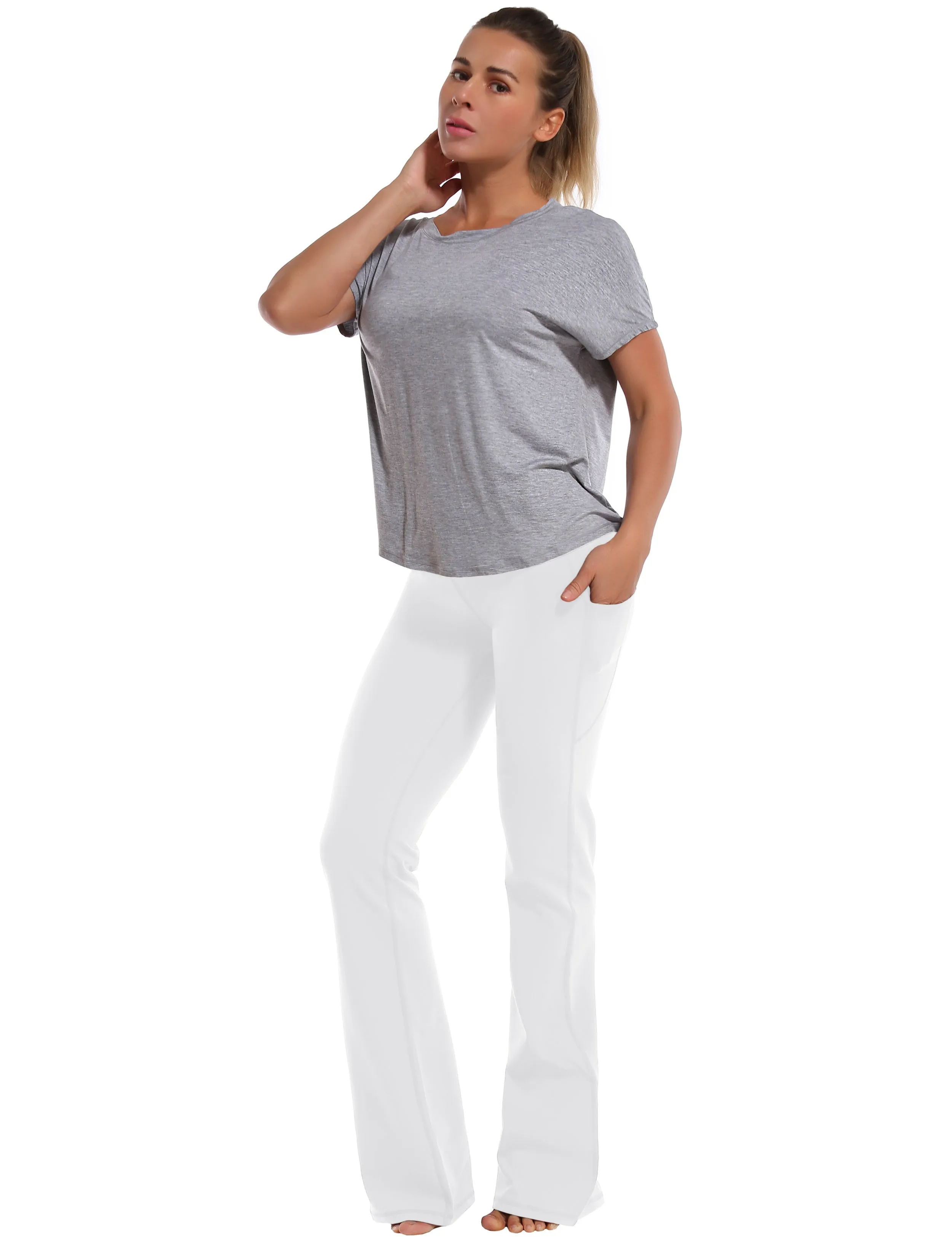 29" 31" 33" 35" 37"  Side Pockets Bootcut Leggings white_Running