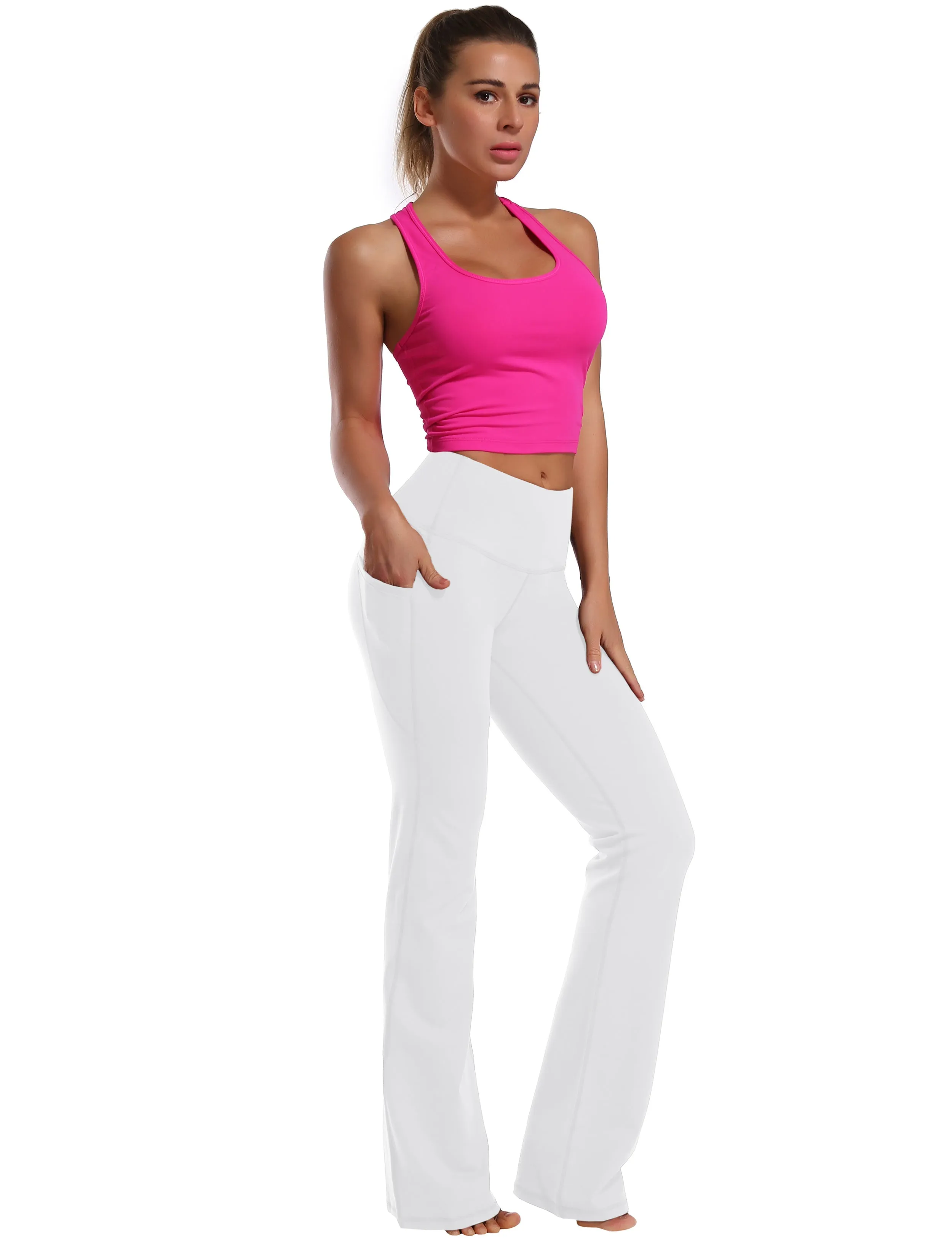 29" 31" 33" 35" 37"  Side Pockets Bootcut Leggings white_Running