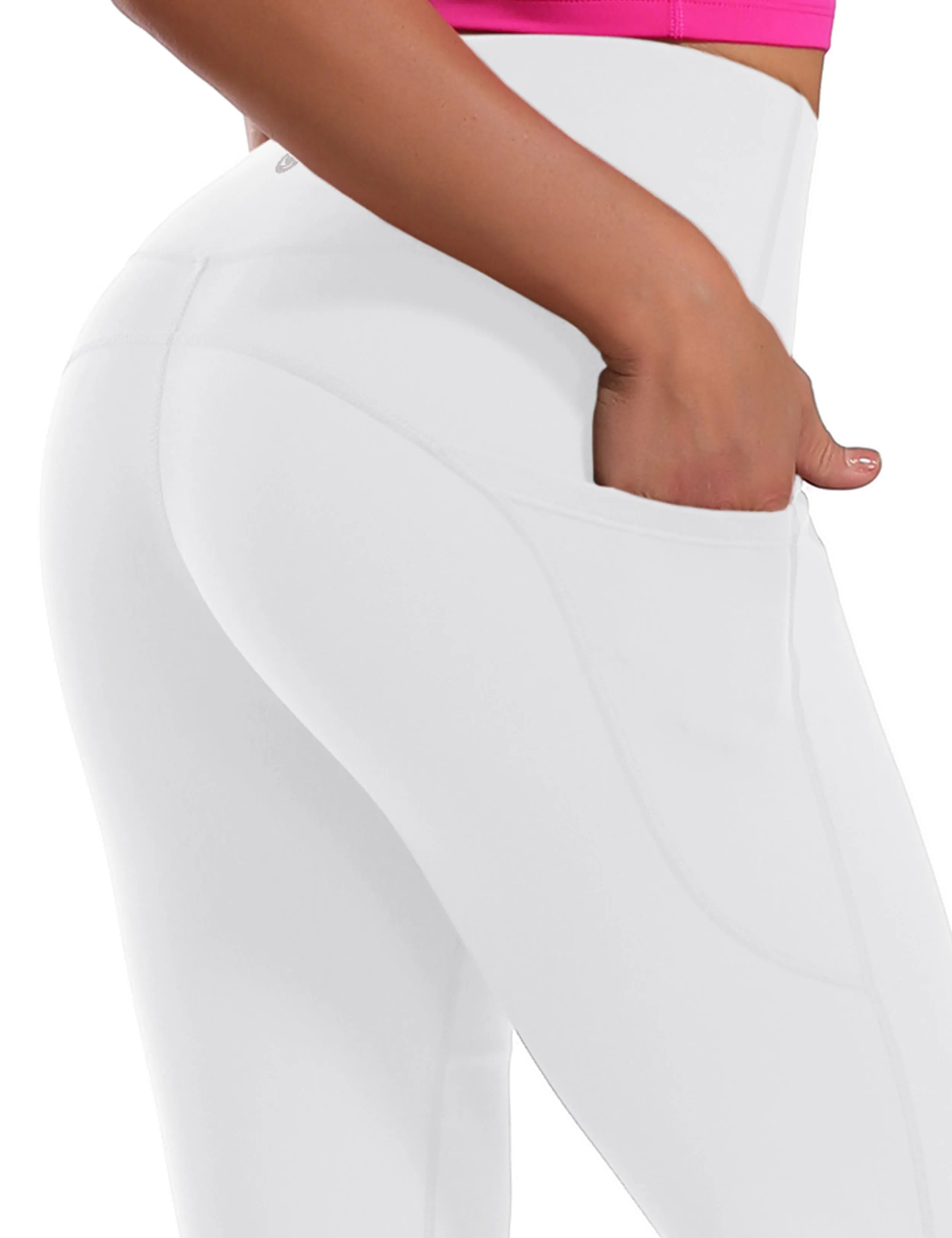 29" 31" 33" 35" 37"  Side Pockets Bootcut Leggings white_Running