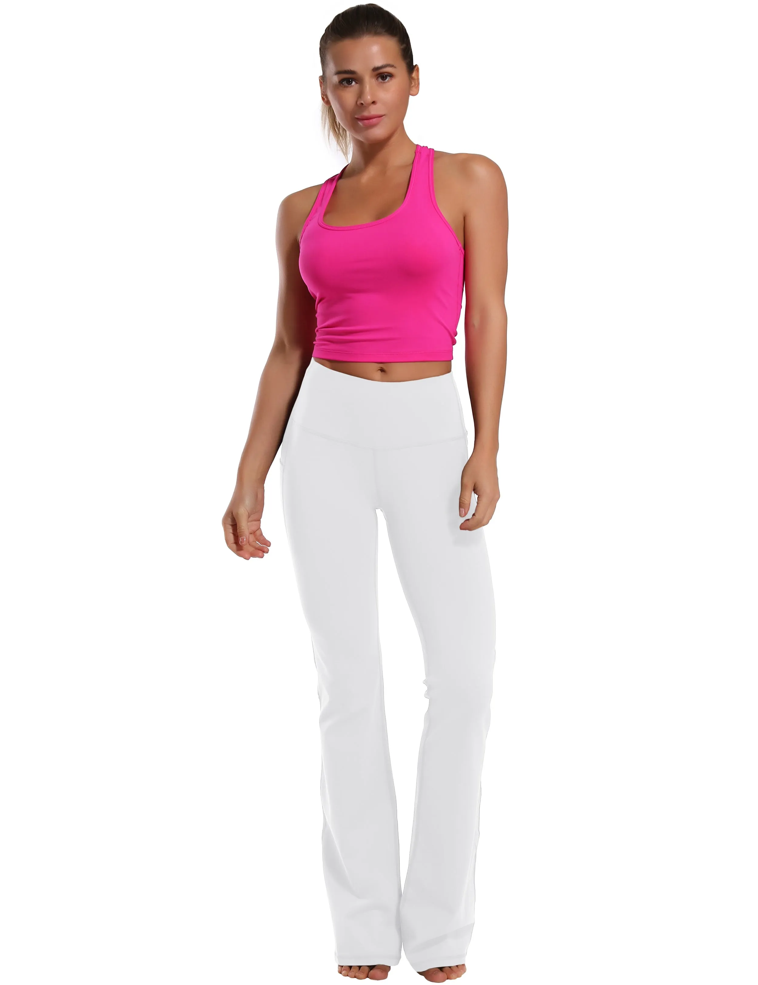 29" 31" 33" 35" 37"  Side Pockets Bootcut Leggings white_Running