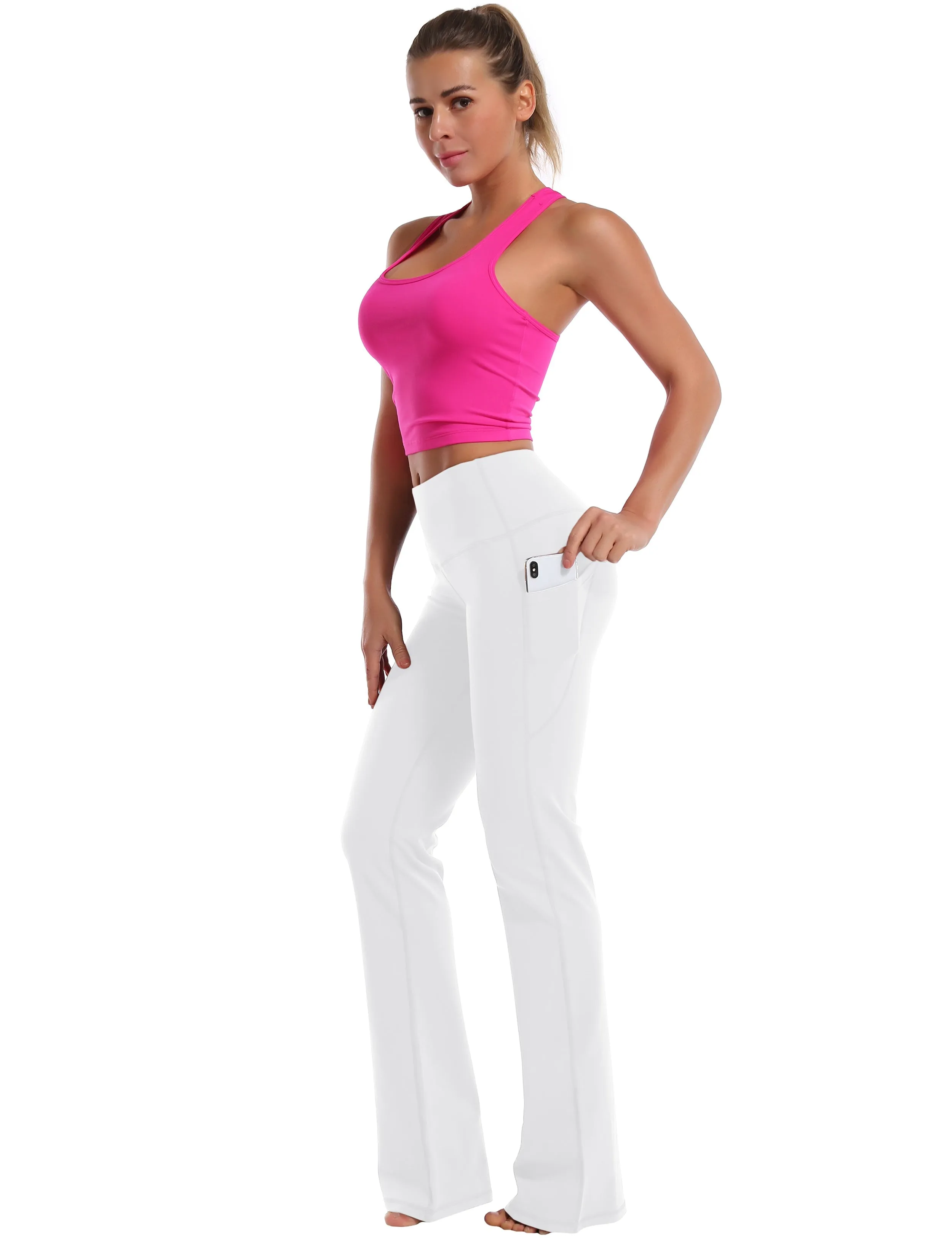 29" 31" 33" 35" 37"  Side Pockets Bootcut Leggings white_Running