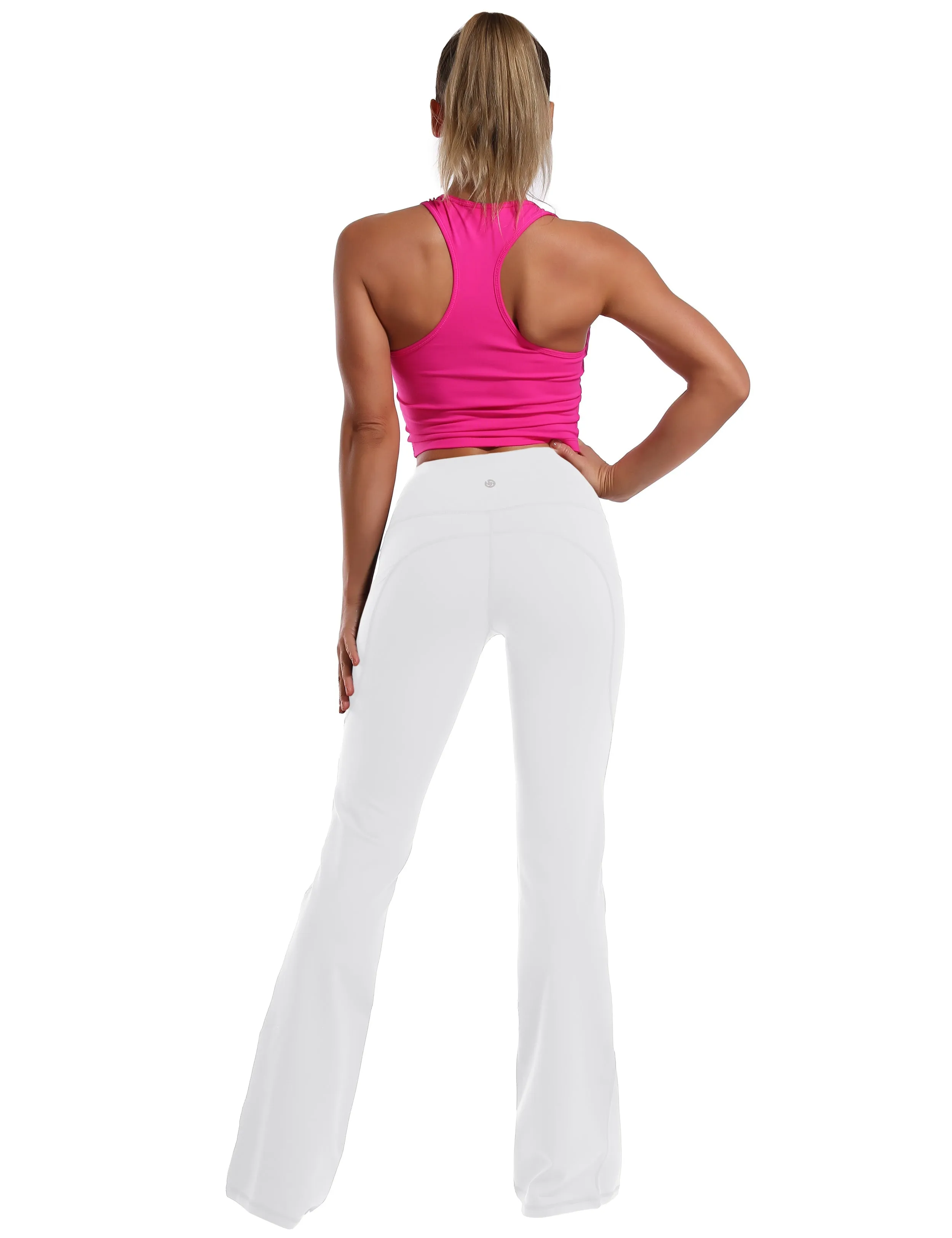 29" 31" 33" 35" 37"  Side Pockets Bootcut Leggings white_Running