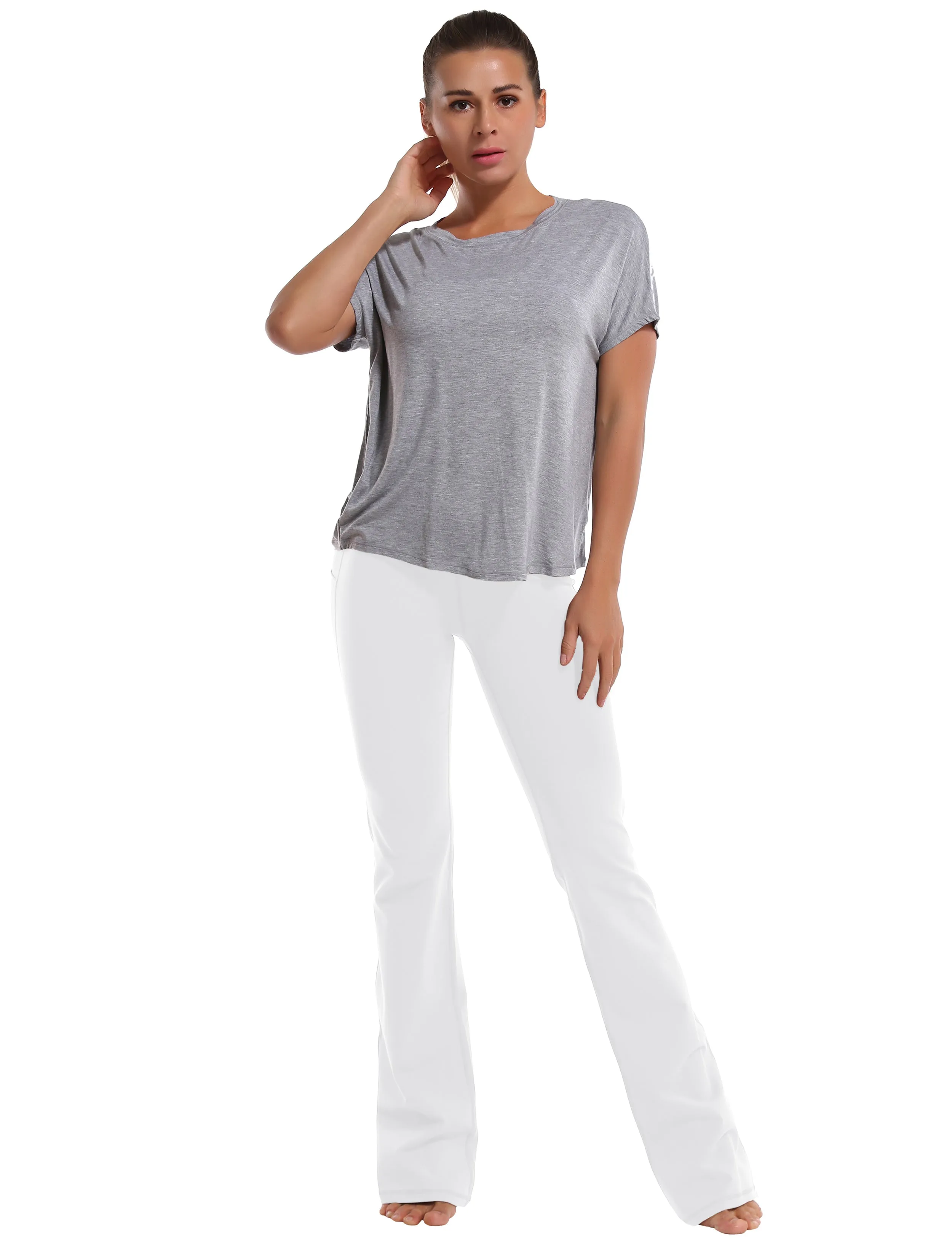 29" 31" 33" 35" 37"  Side Pockets Bootcut Leggings white_Running