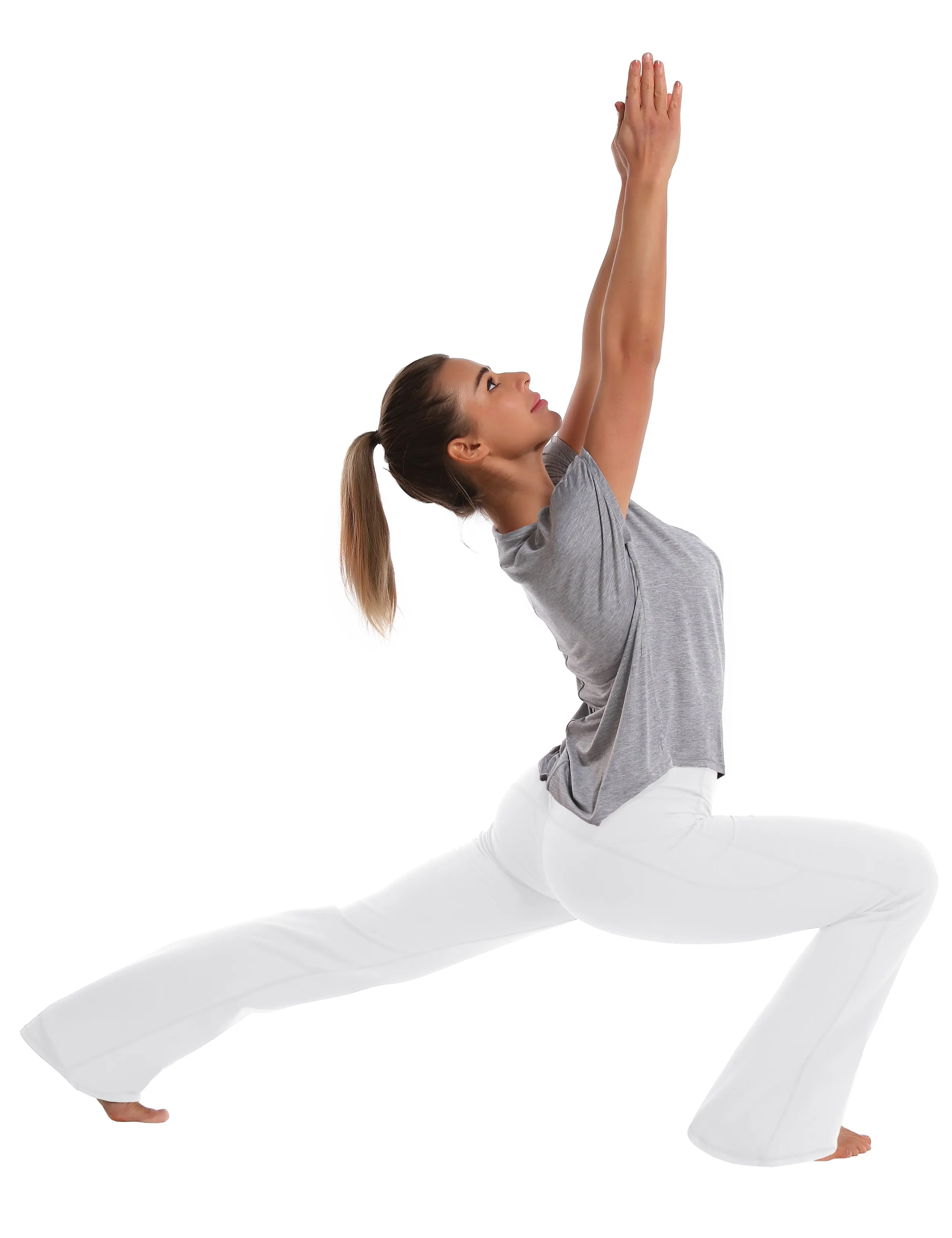 29" 31" 33" 35" 37"  Side Pockets Bootcut Leggings white_Running