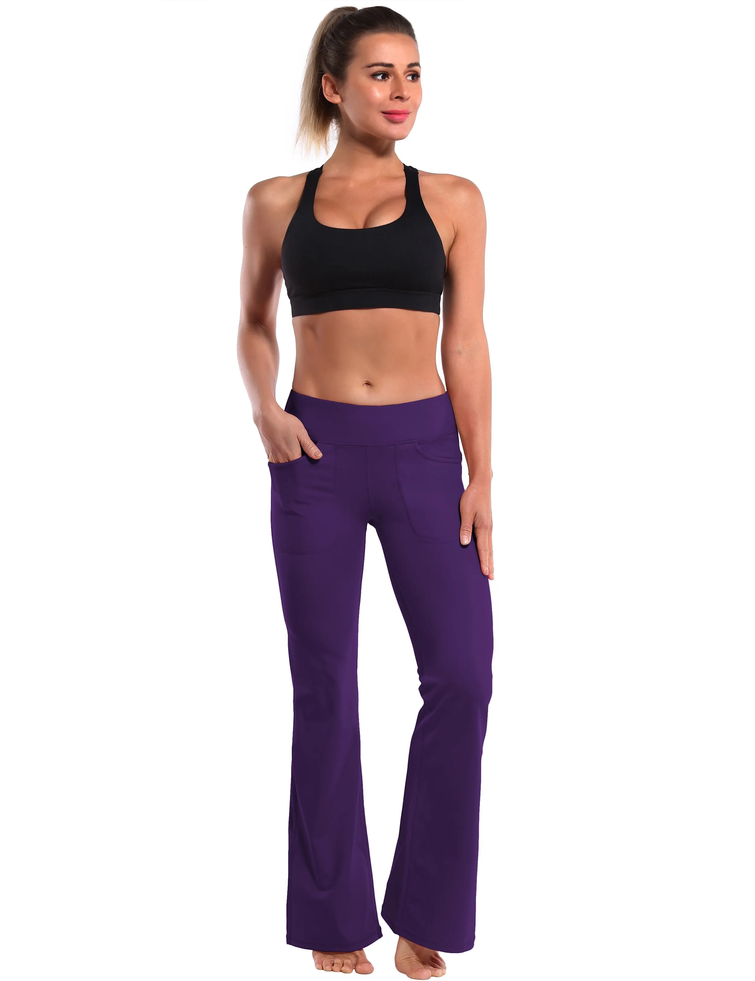 29" 31" 33" 35" Bootcut Leggings with Pockets eggplantpurple ins_Running