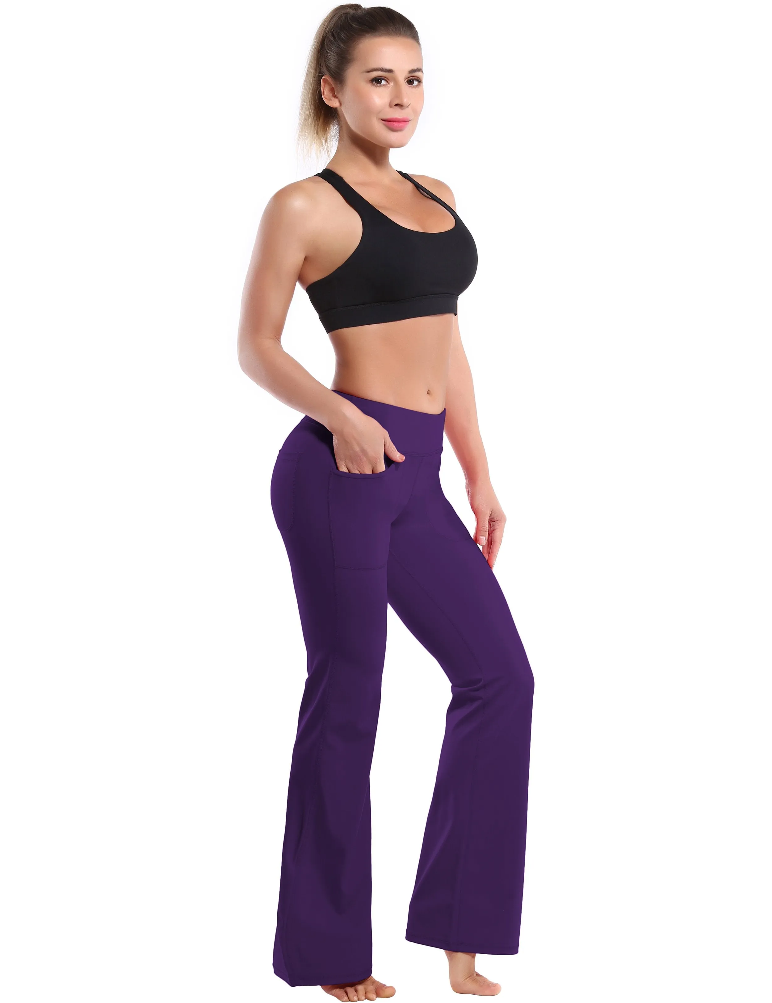 29" 31" 33" 35" Bootcut Leggings with Pockets eggplantpurple ins_Running