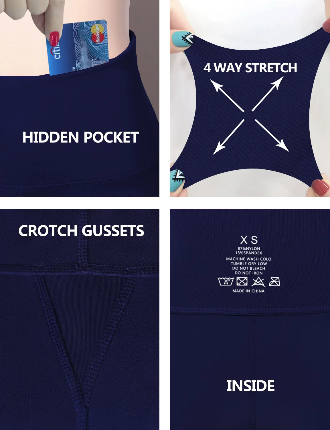29" 31" 33" 35" Cotton Nylon Bootcut Leggings navy_Running