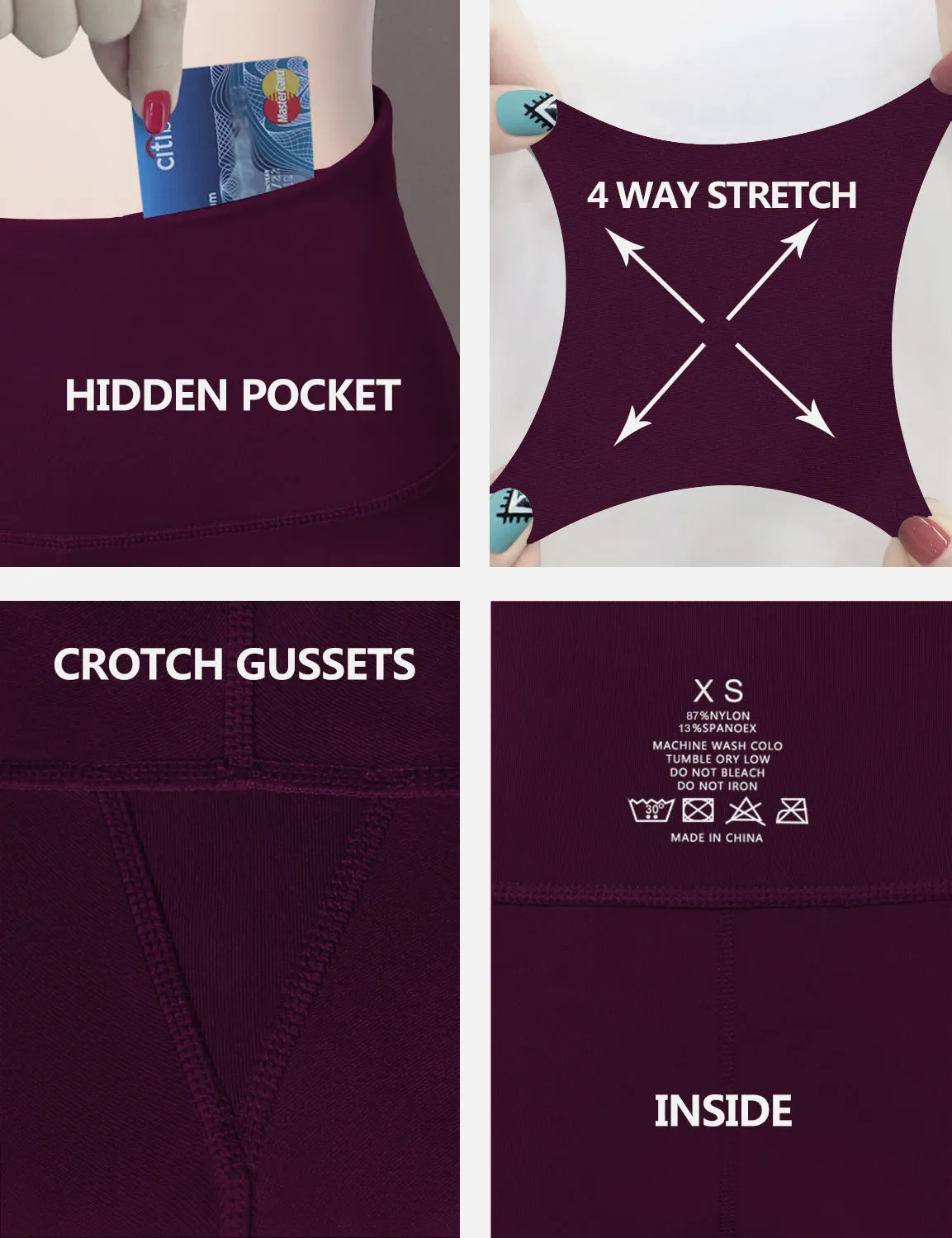 29" 31" 33" 35" Cotton Nylon Bootcut Leggings plum_Running