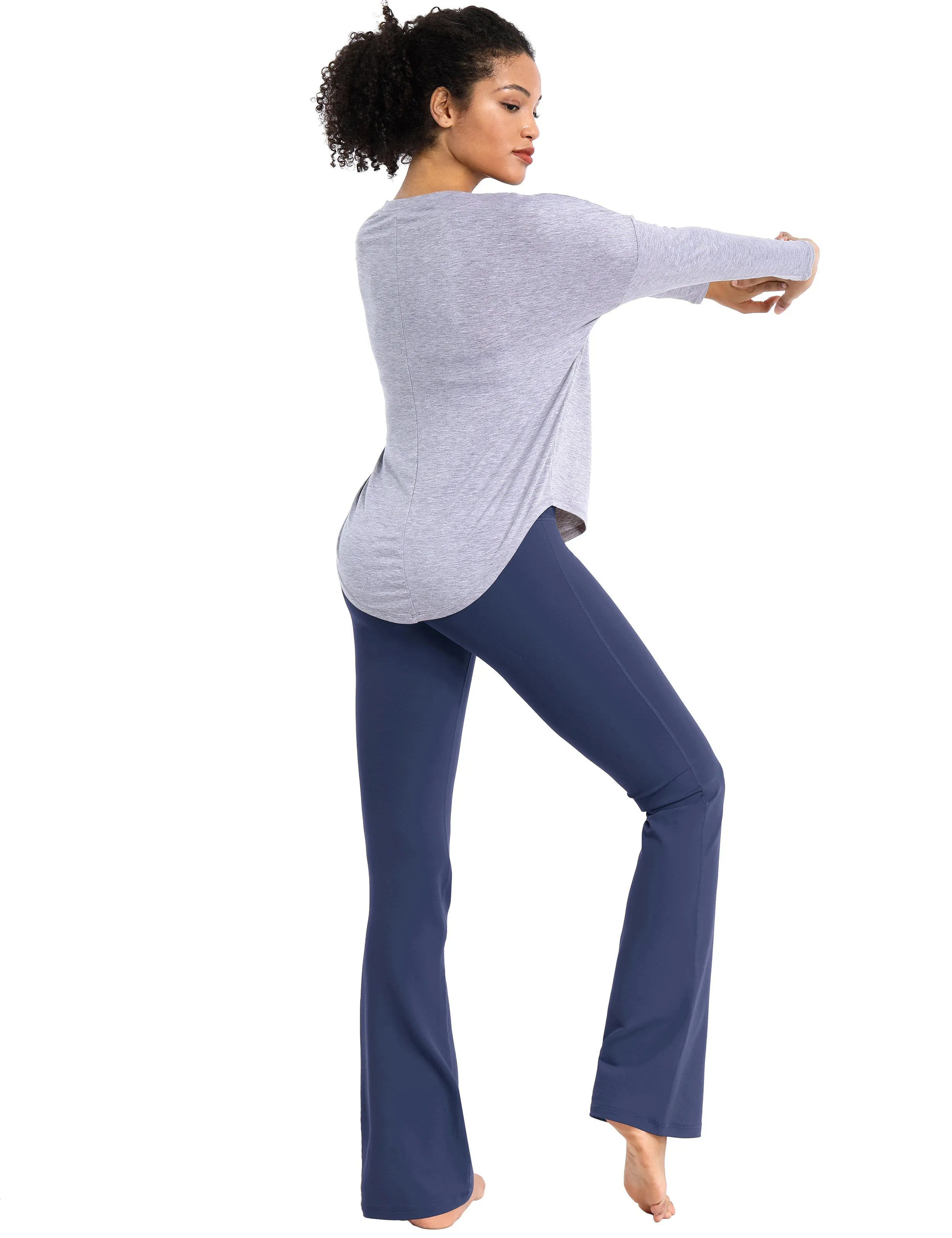 29" 31" 33" 35" Cotton Nylon Bootcut Leggings purplishblue_Running