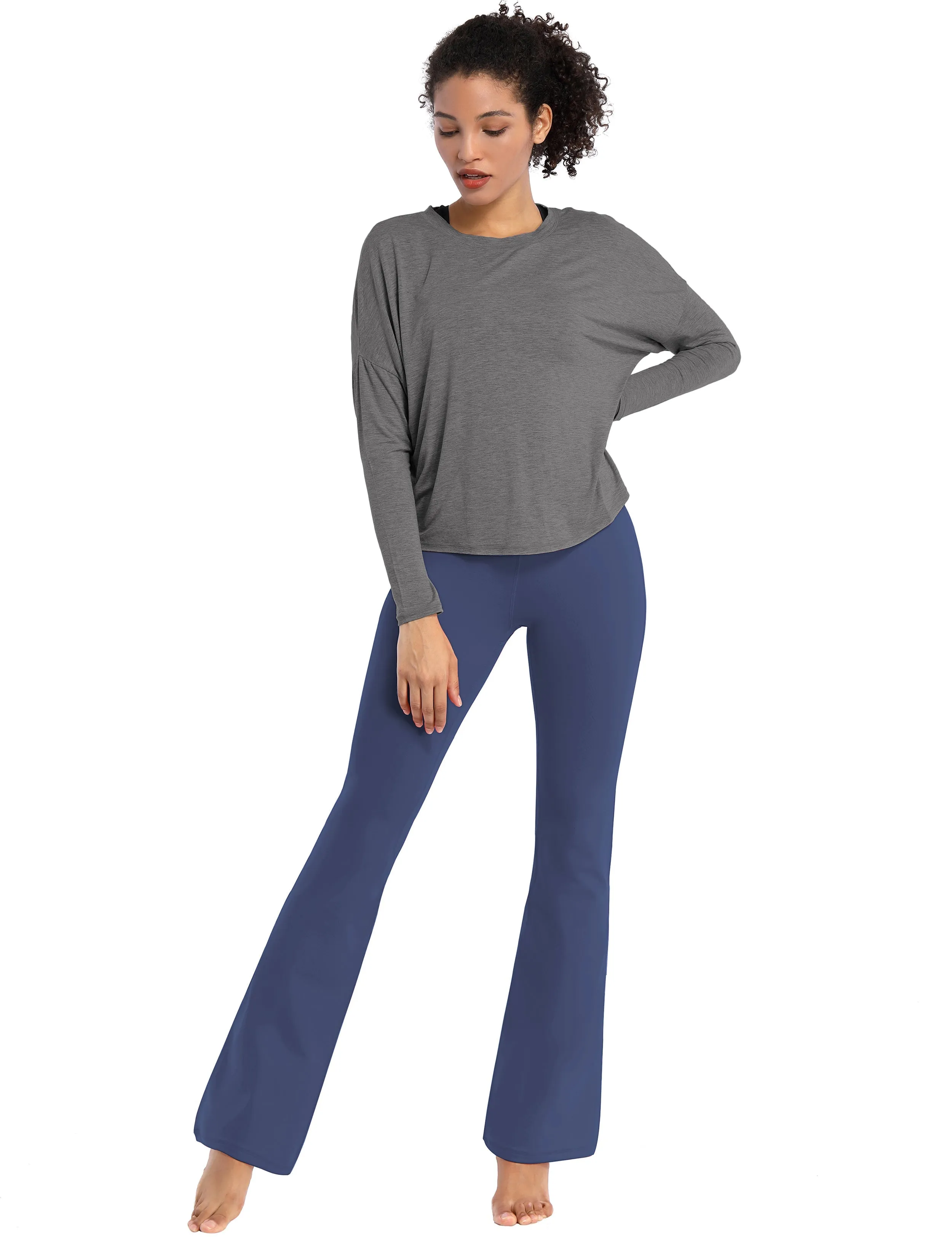 29" 31" 33" 35" Cotton Nylon Bootcut Leggings purplishblue_Running