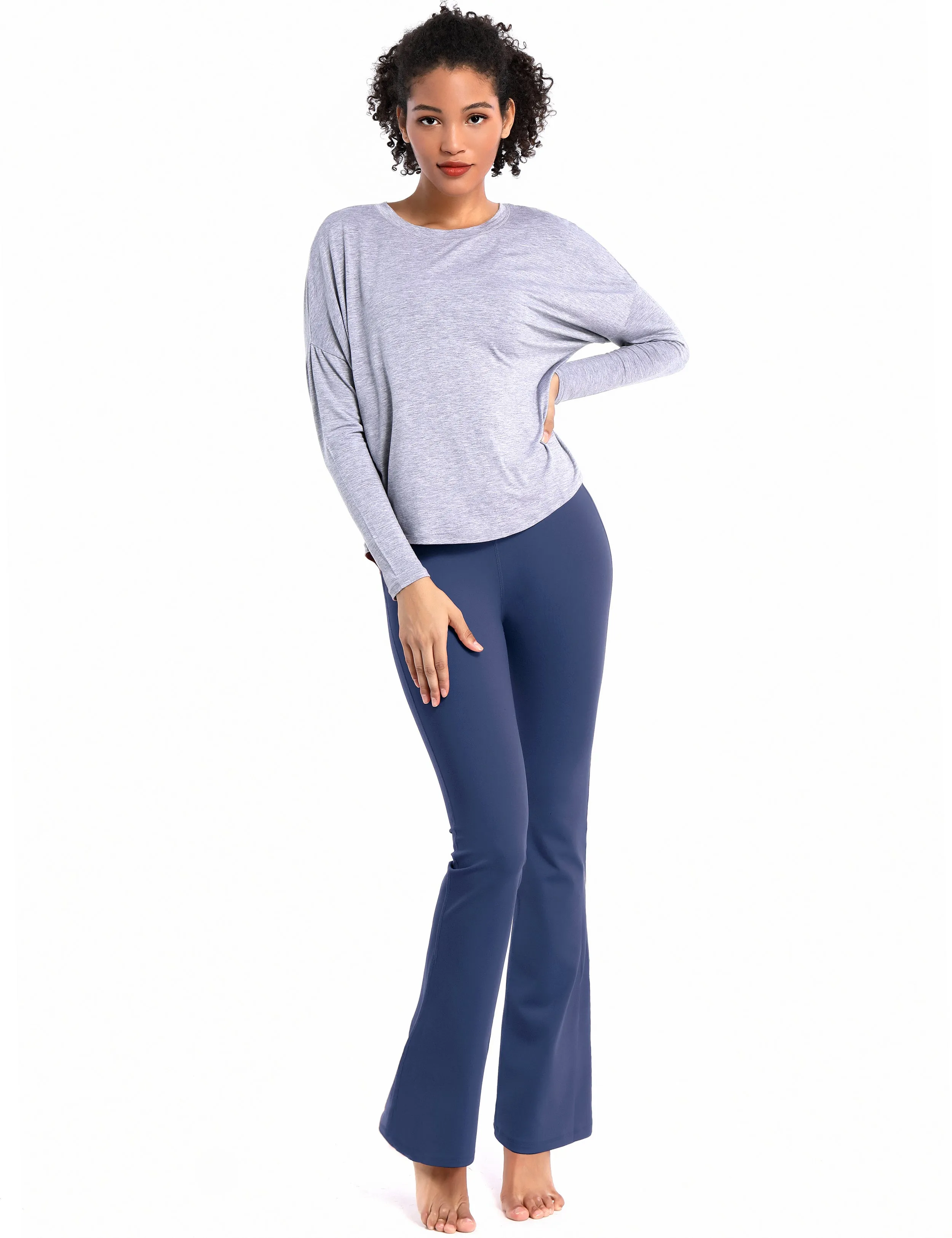 29" 31" 33" 35" Cotton Nylon Bootcut Leggings purplishblue_Running