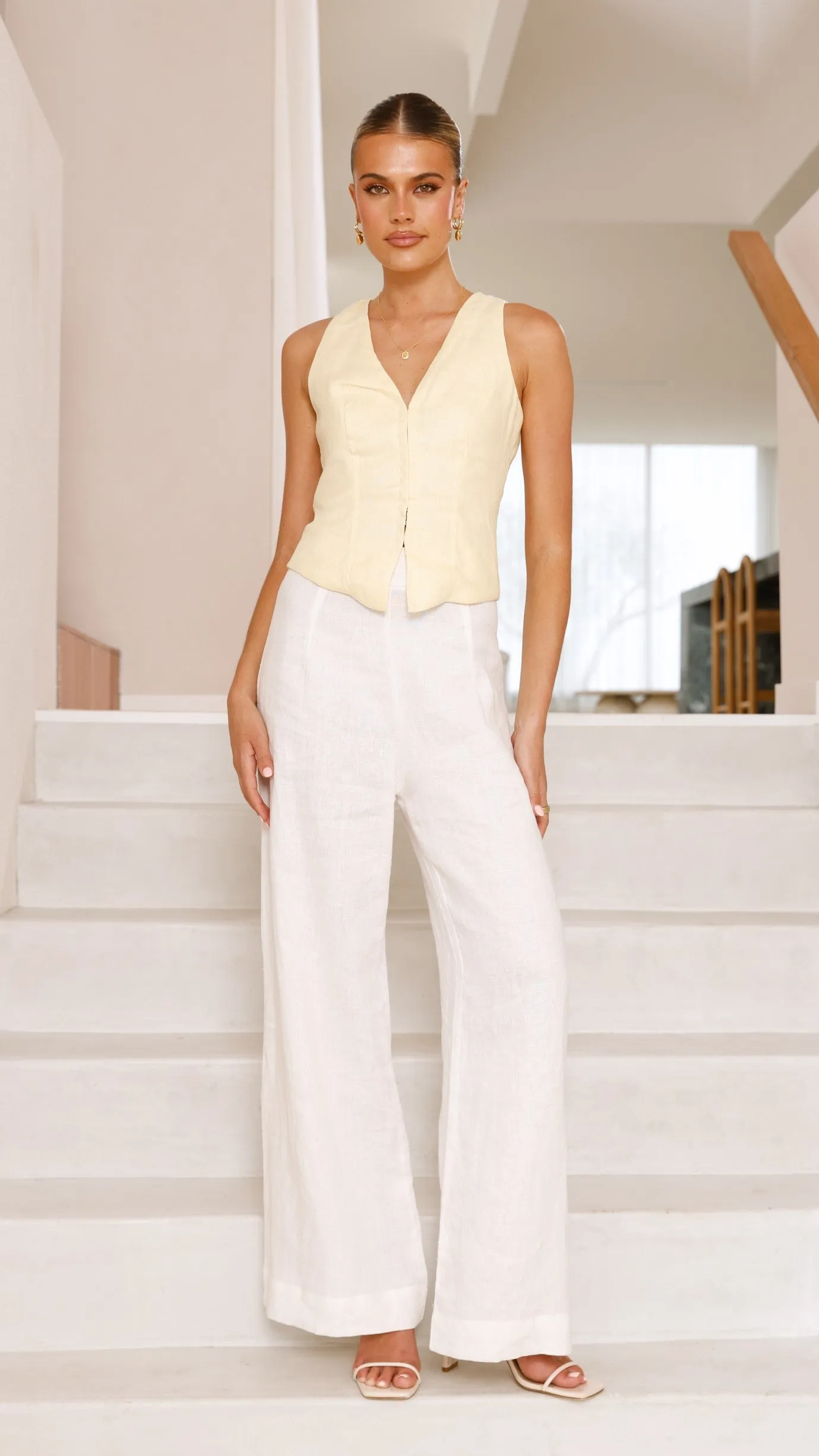 Brianne Linen Vest - Yellow