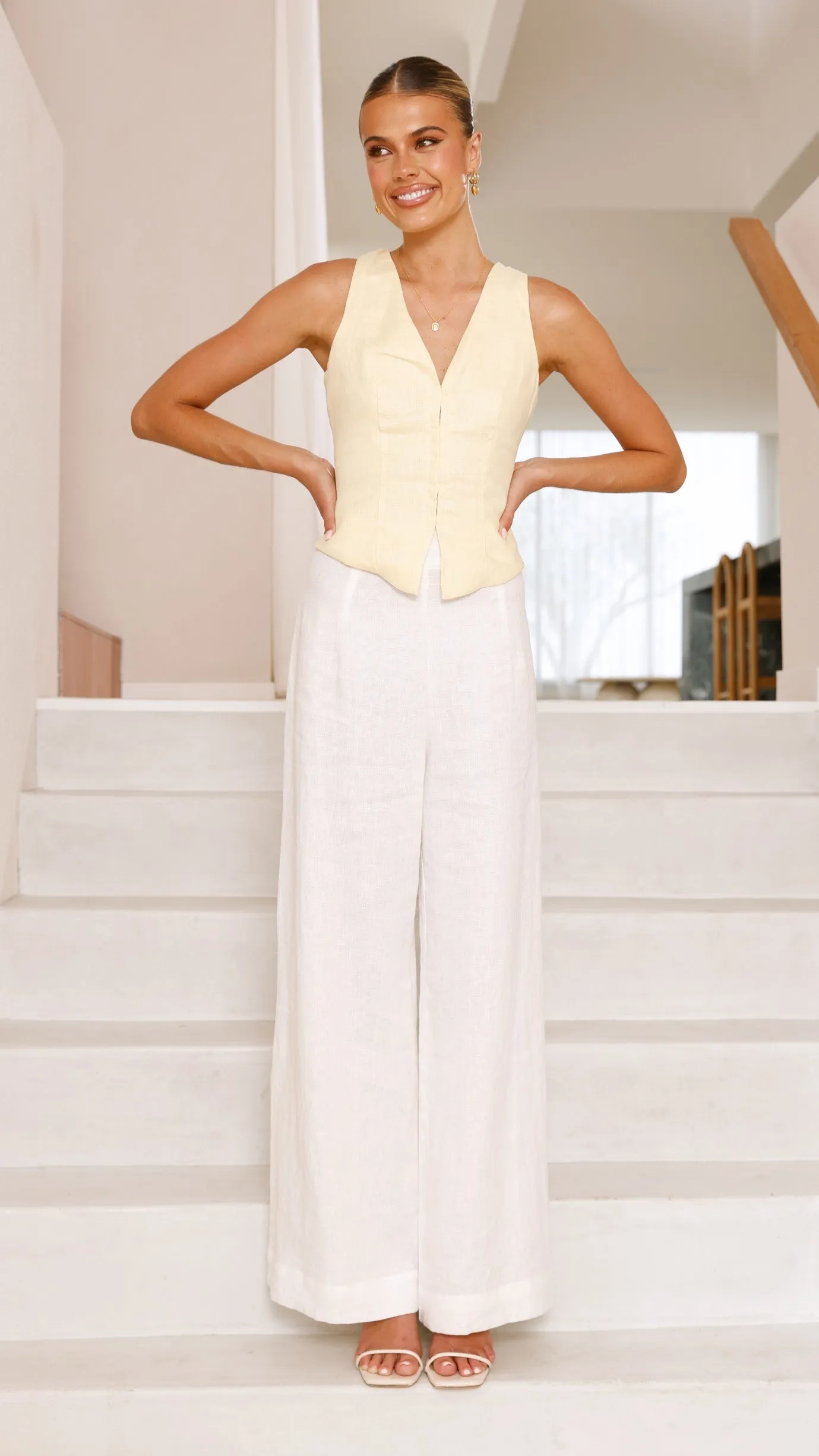 Brianne Linen Vest - Yellow